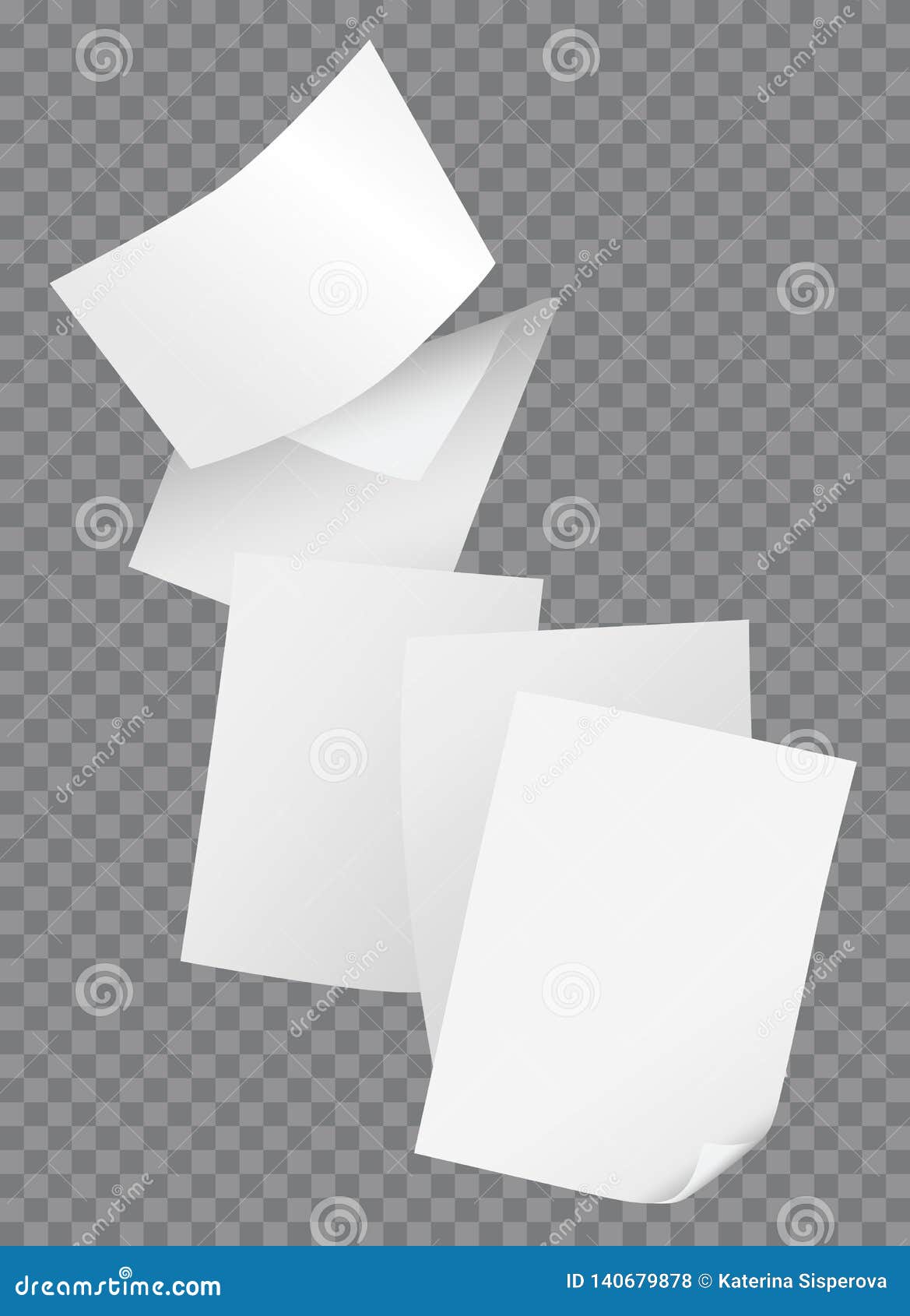flying blank papers  on transparent background  