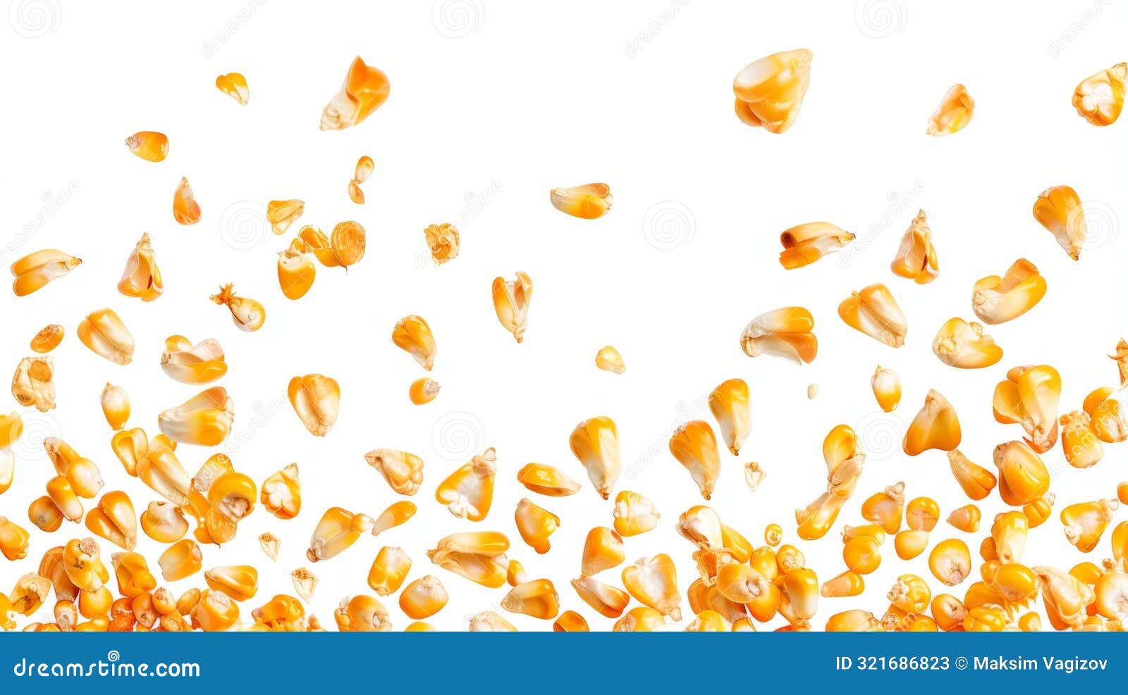 flying corn kernels  on white background, generative ai