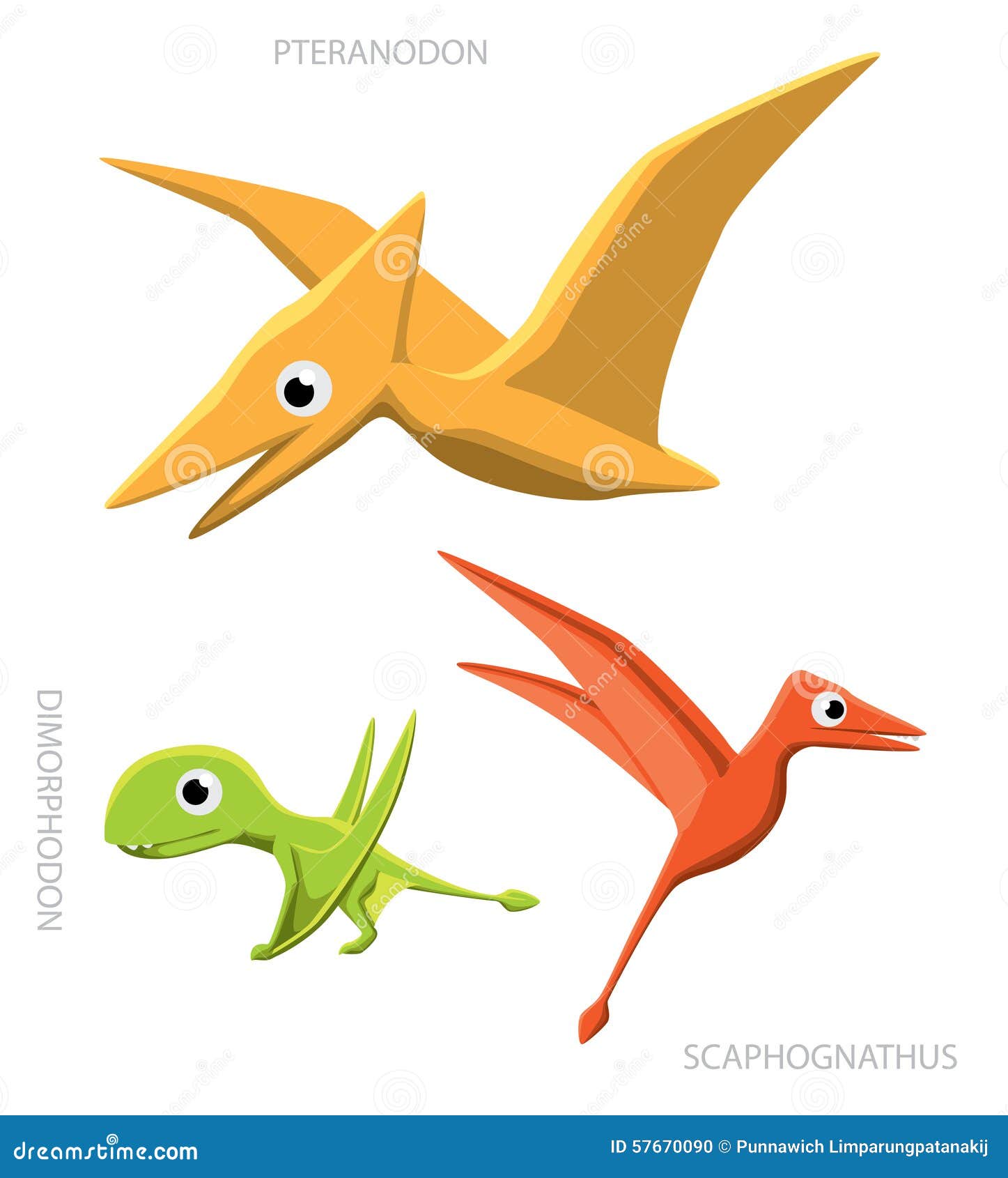 Pterodactyl or pteranodon. Flying prehistoric reptile vector illustration.  Stock Vector