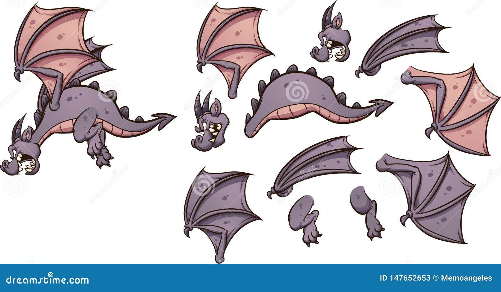 flying cartoon dragon with different parts