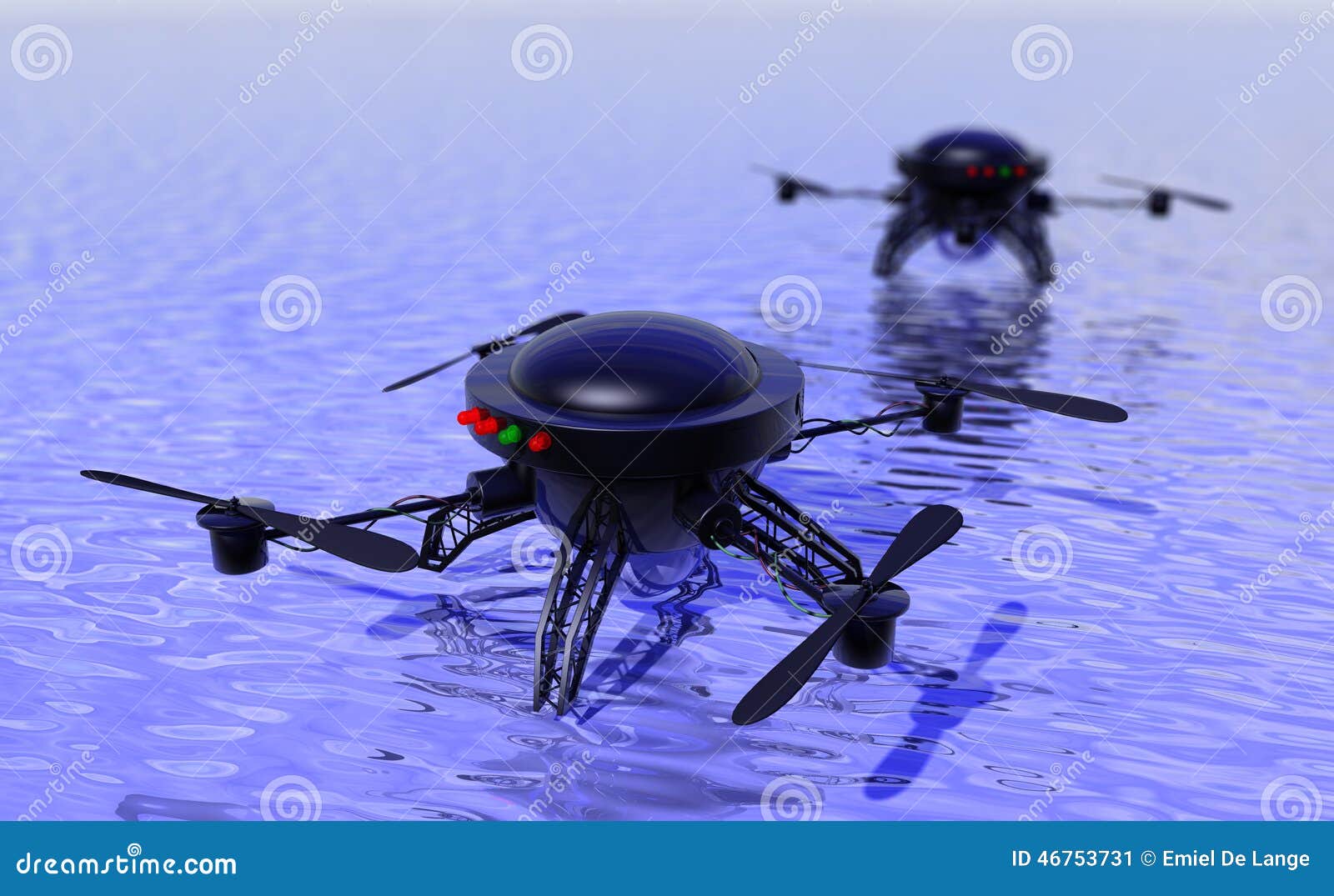 flying drones investigating water surface