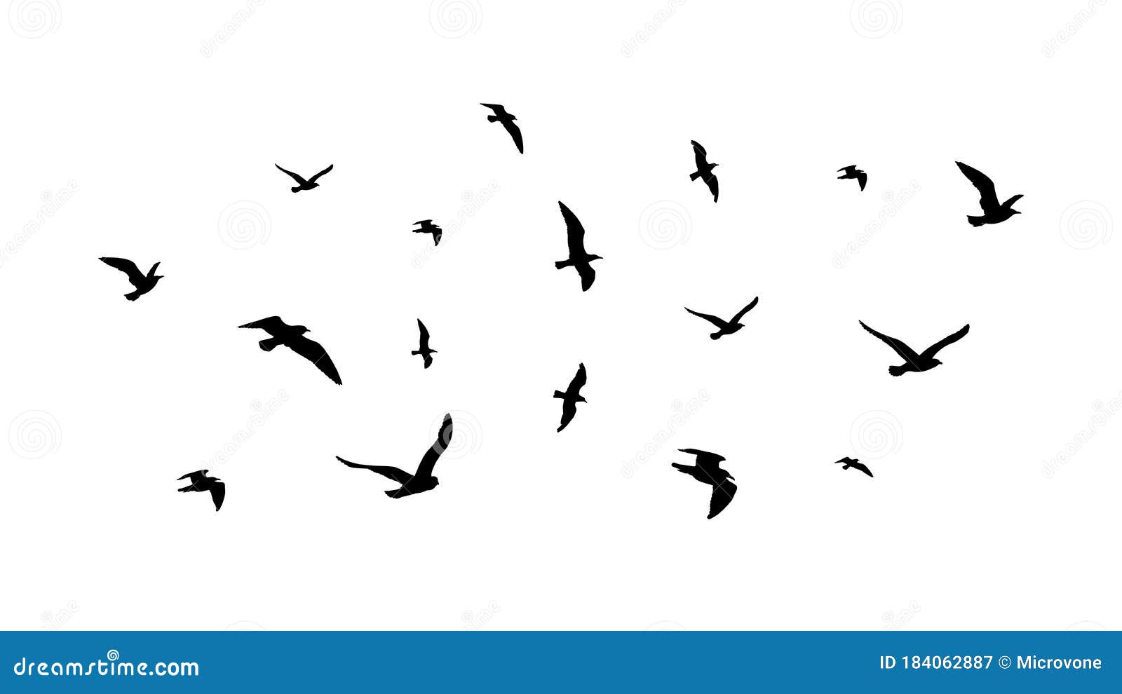 flying flock of birds. flight bird silhouettes,  black doves or seagulls collection. freedom metaphor 