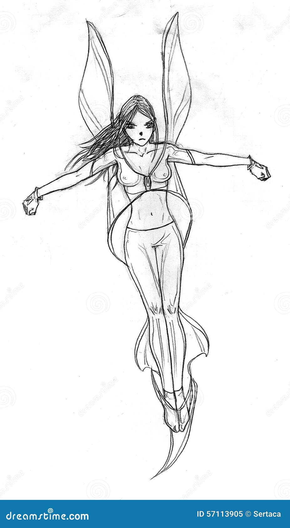 Flying Girl with Wings. stock illustration. Illustration of drawing -  57113905, image size:927x1690