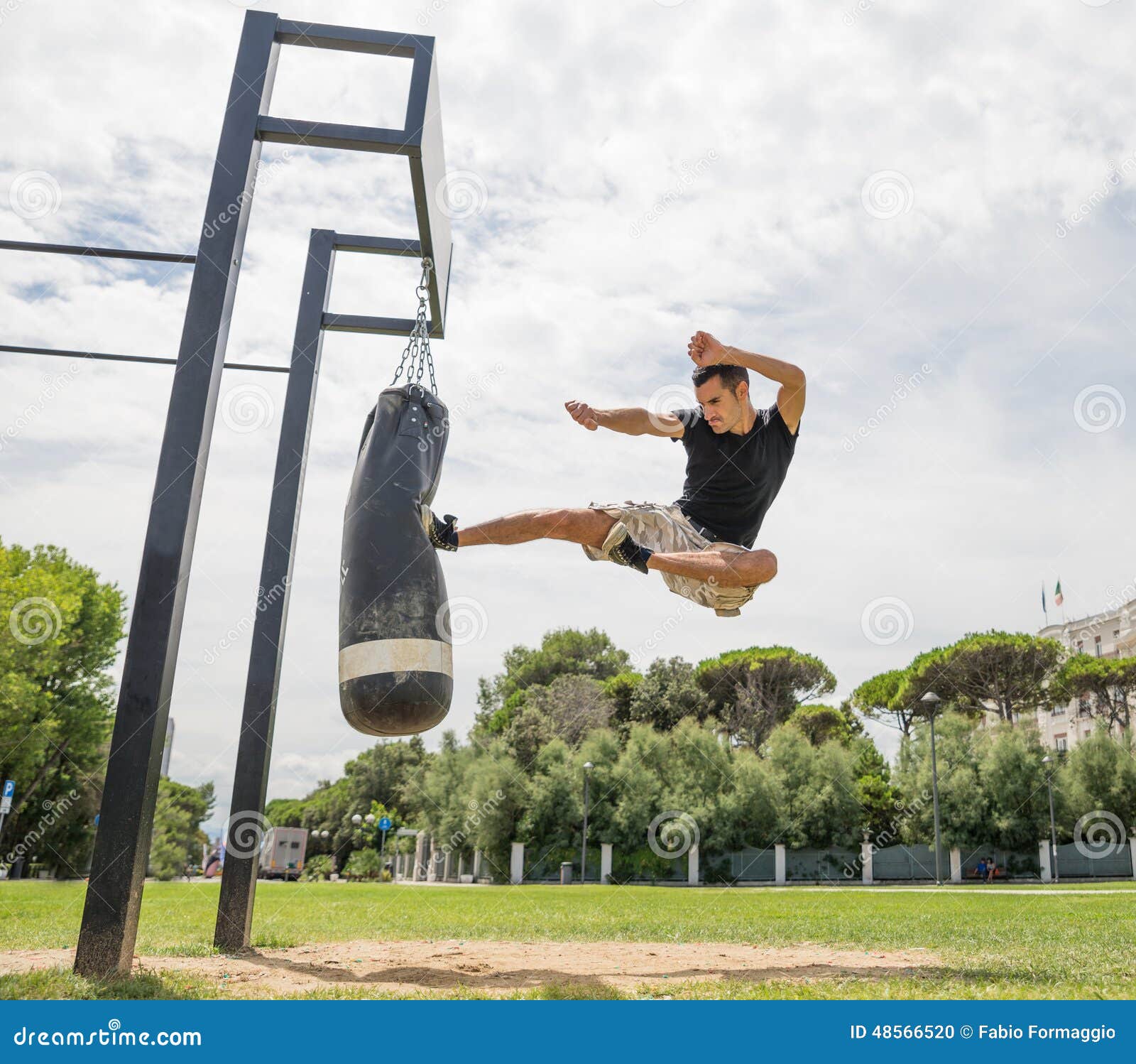 Flying kick stock photo. Image of jeet, fight, foot, leap 48566520