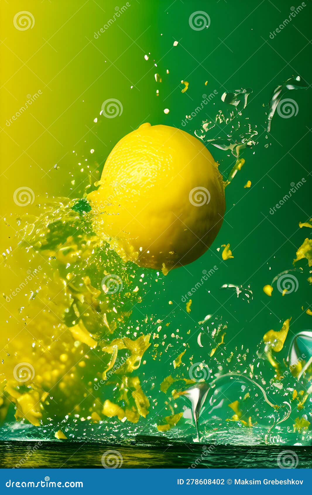 flying a leamon slices with water splashing, generative ai