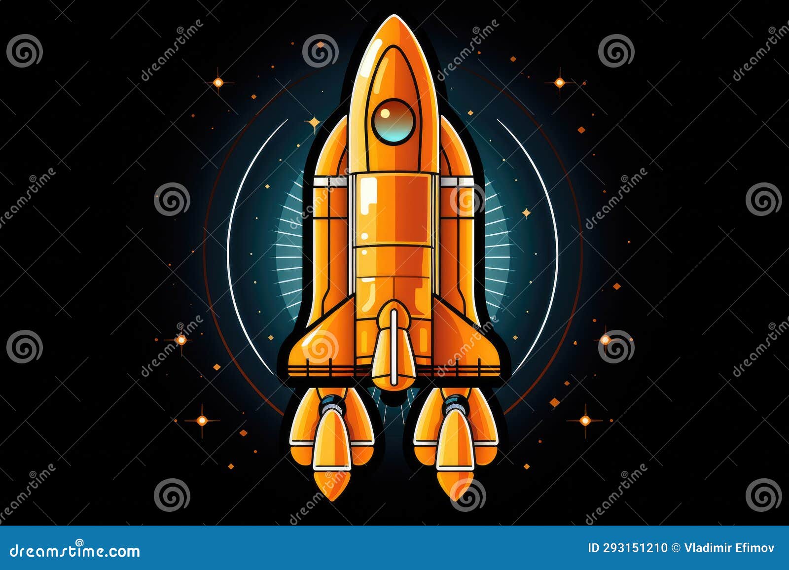 Flying Orange Rocket Ship stock photo. Image of galaxy 293151210