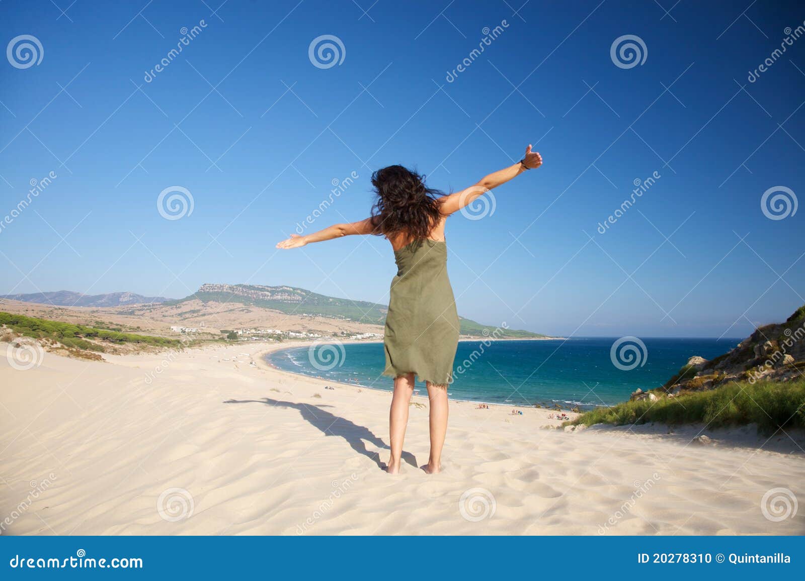 Flying over Bolonia beach stock photo. Image of back