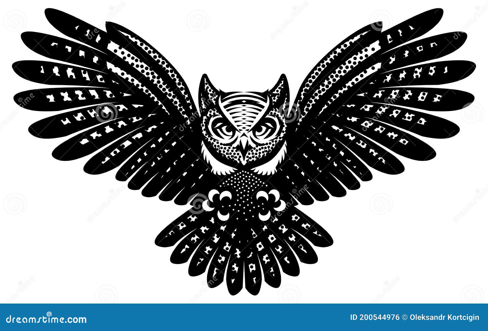 flying-owl-with-spread-wings-vector-monochrome-illustration-stock