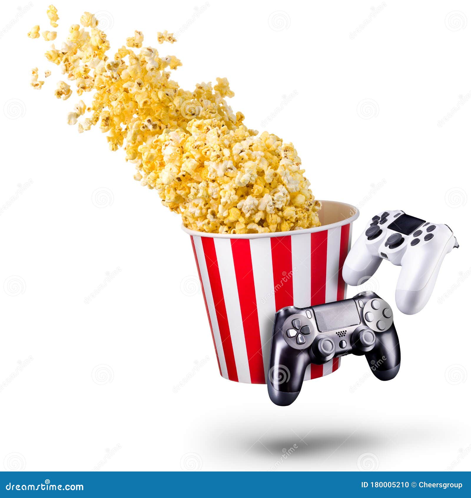 Flying Popcorn and Video Game Joystick Gamepad Isolated on a White  Background Stock Photo - Image of entertainment, play: 180005210