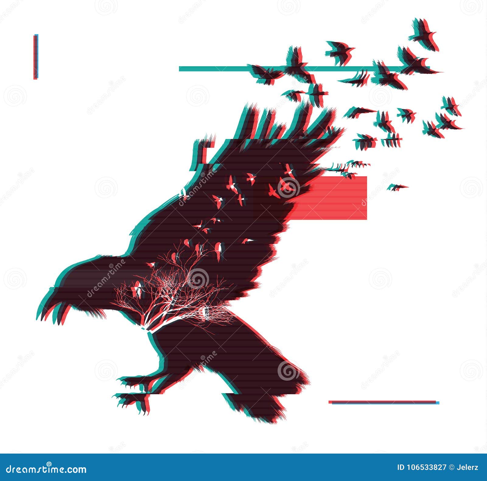  with flying raven. double exposure effect