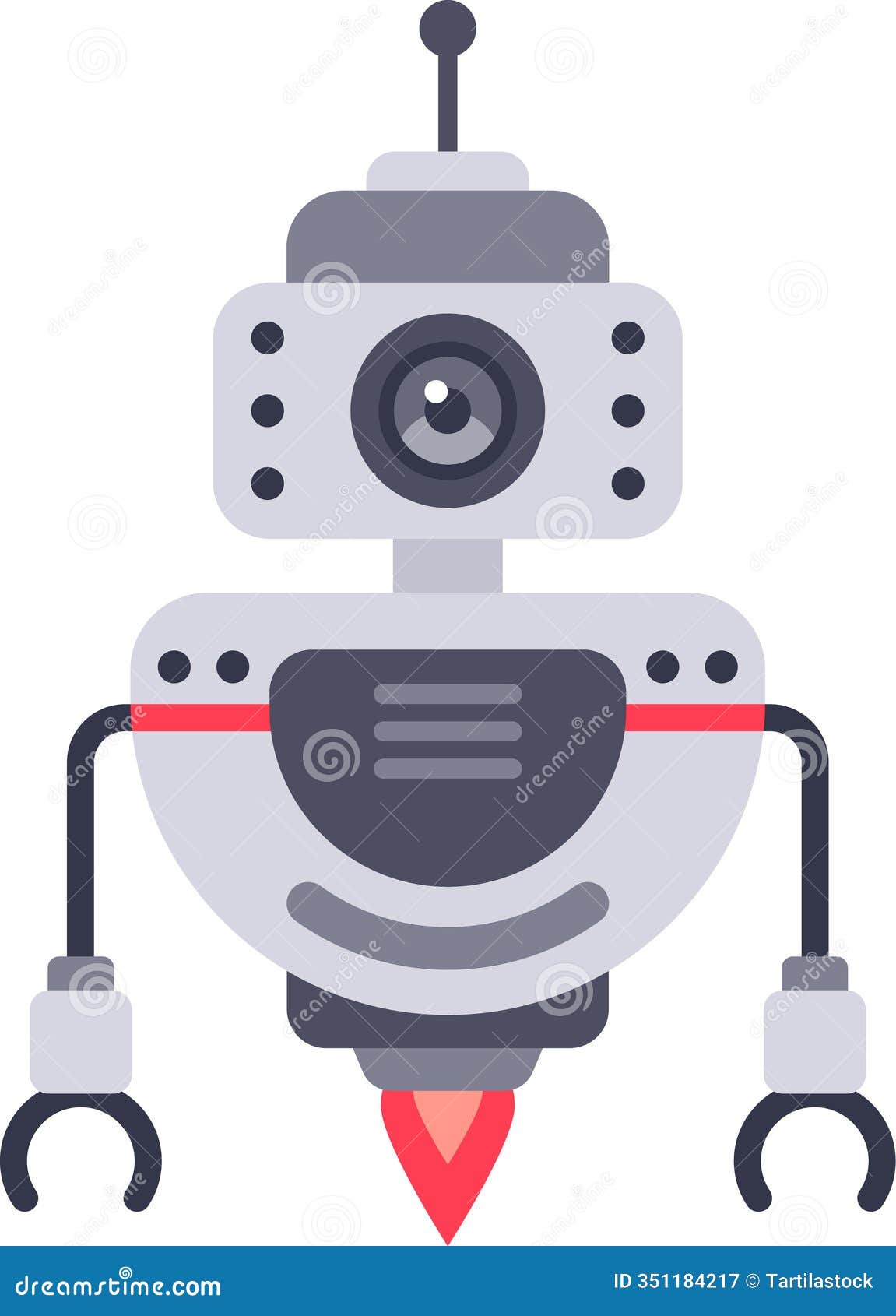 flying robot with camera and rocket booster launching in a white background, exploring new horizons with artificial