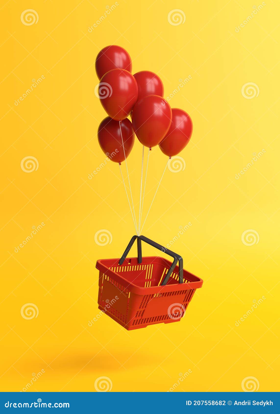 Flying Shopping Bag With Balloons On A Pink Background Stock ...