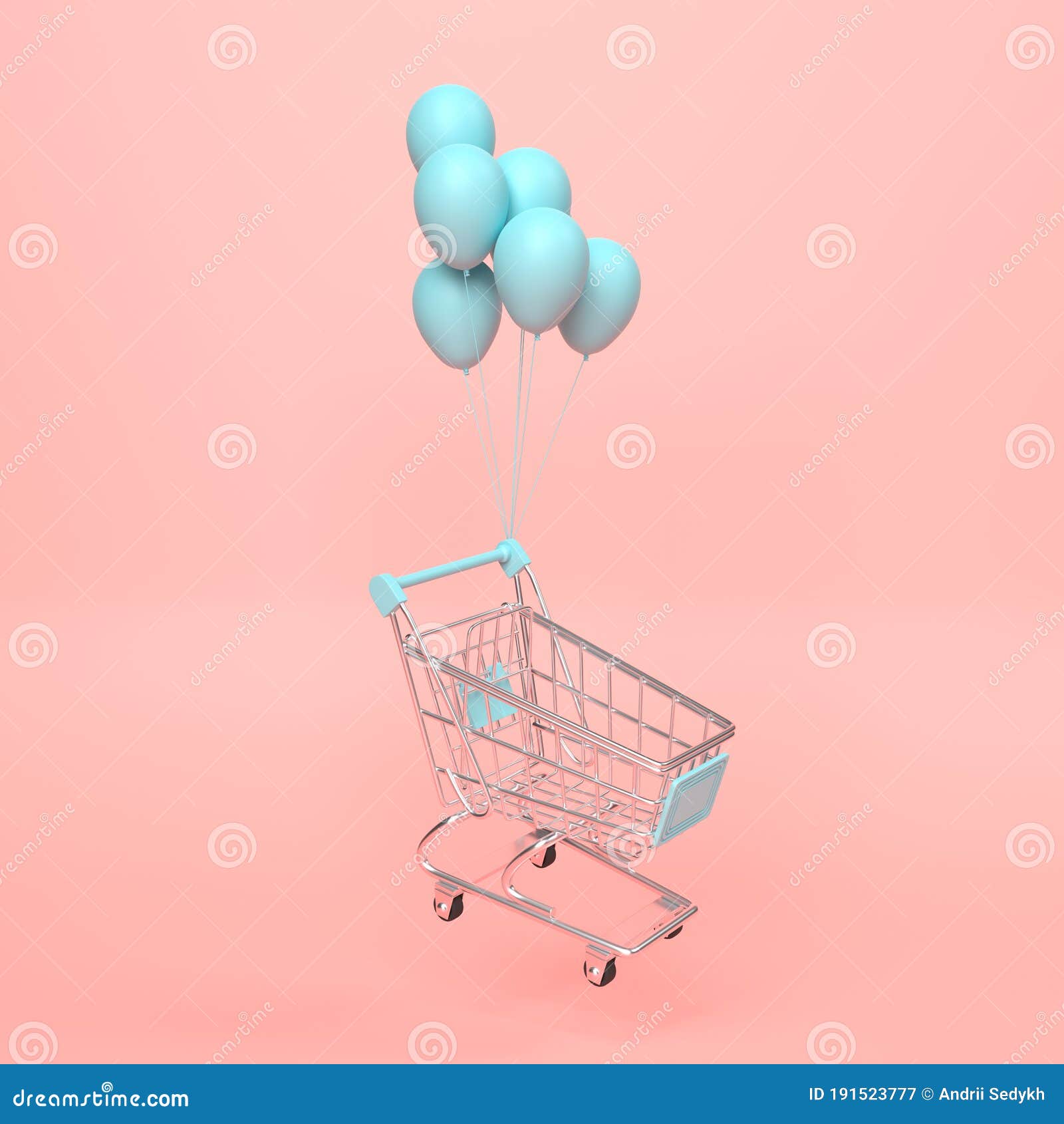 Flying Shopping Bag With Balloons On A Pink Background Stock ...