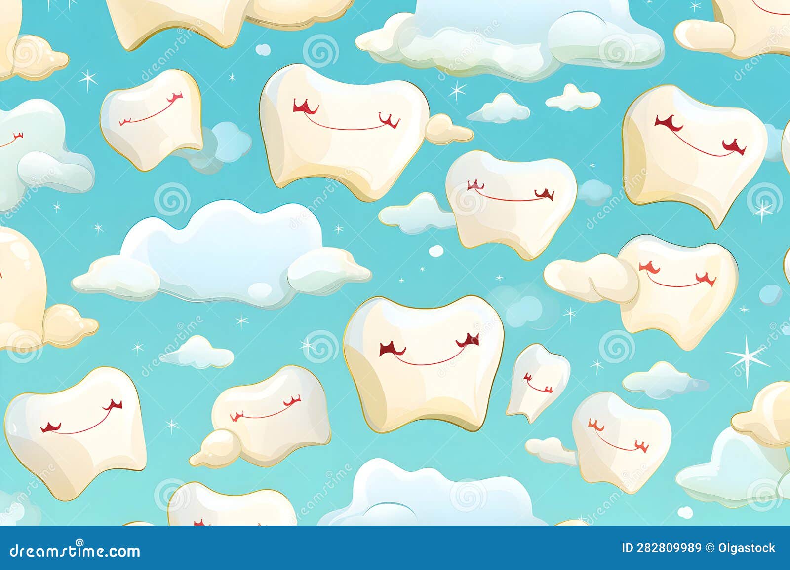 Flying teeth with clouds stock illustration. Illustration of pattern