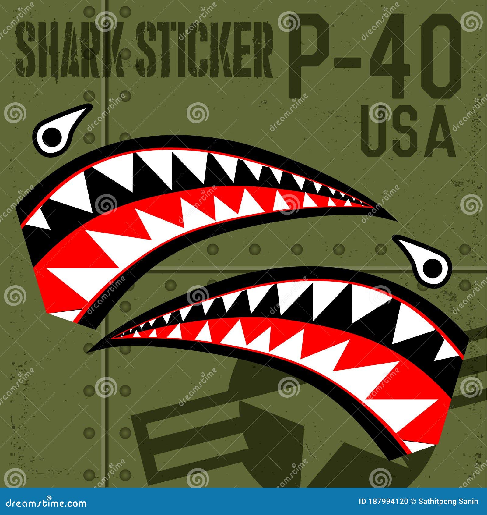 Flying Tiger Warhawk Shark Vinyl on Green Background Vector Illustrator Editorial Image - of background: 187994120