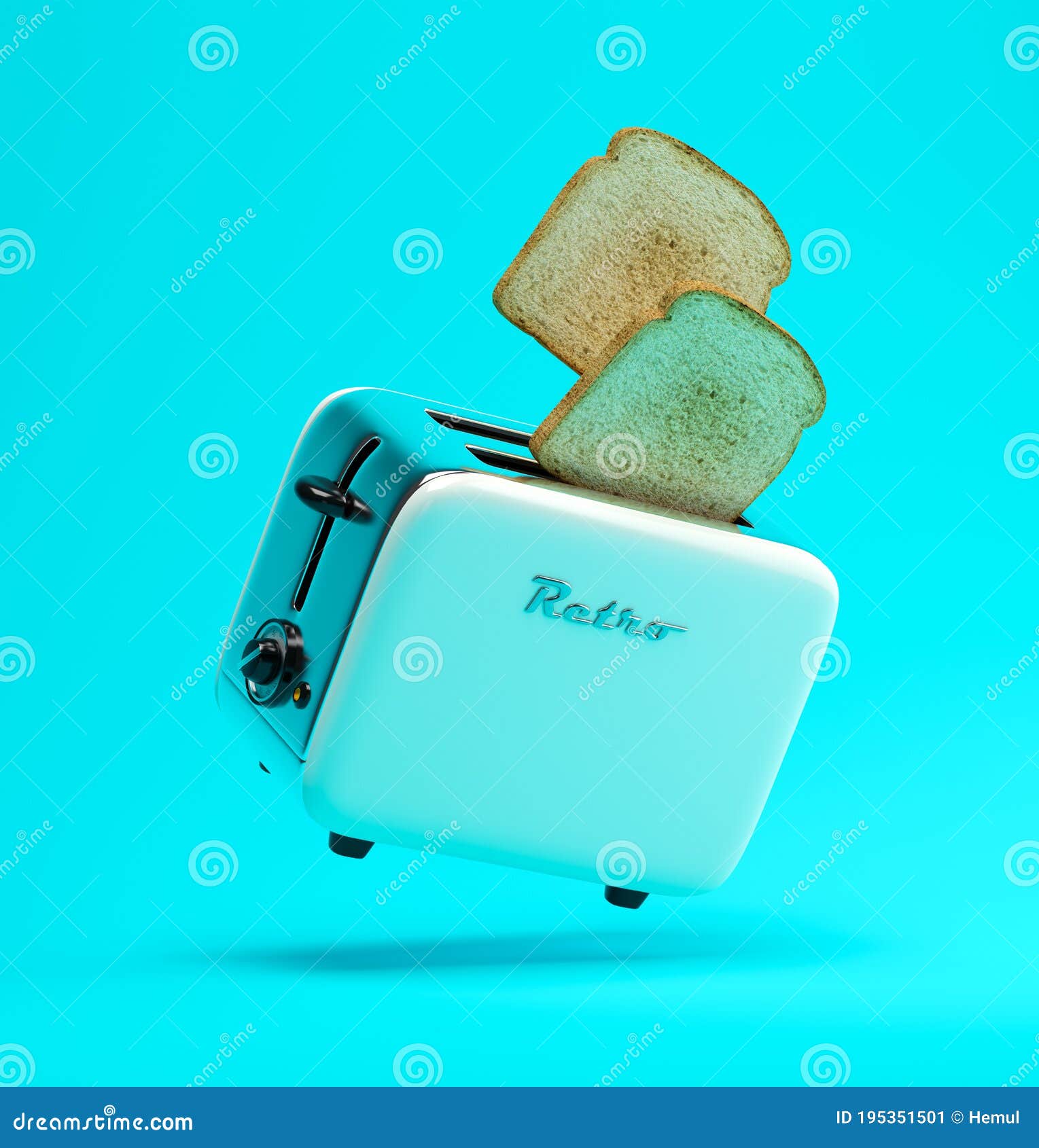 Flying Toaster on Blue Background 3 D Illustration Stock Illustration