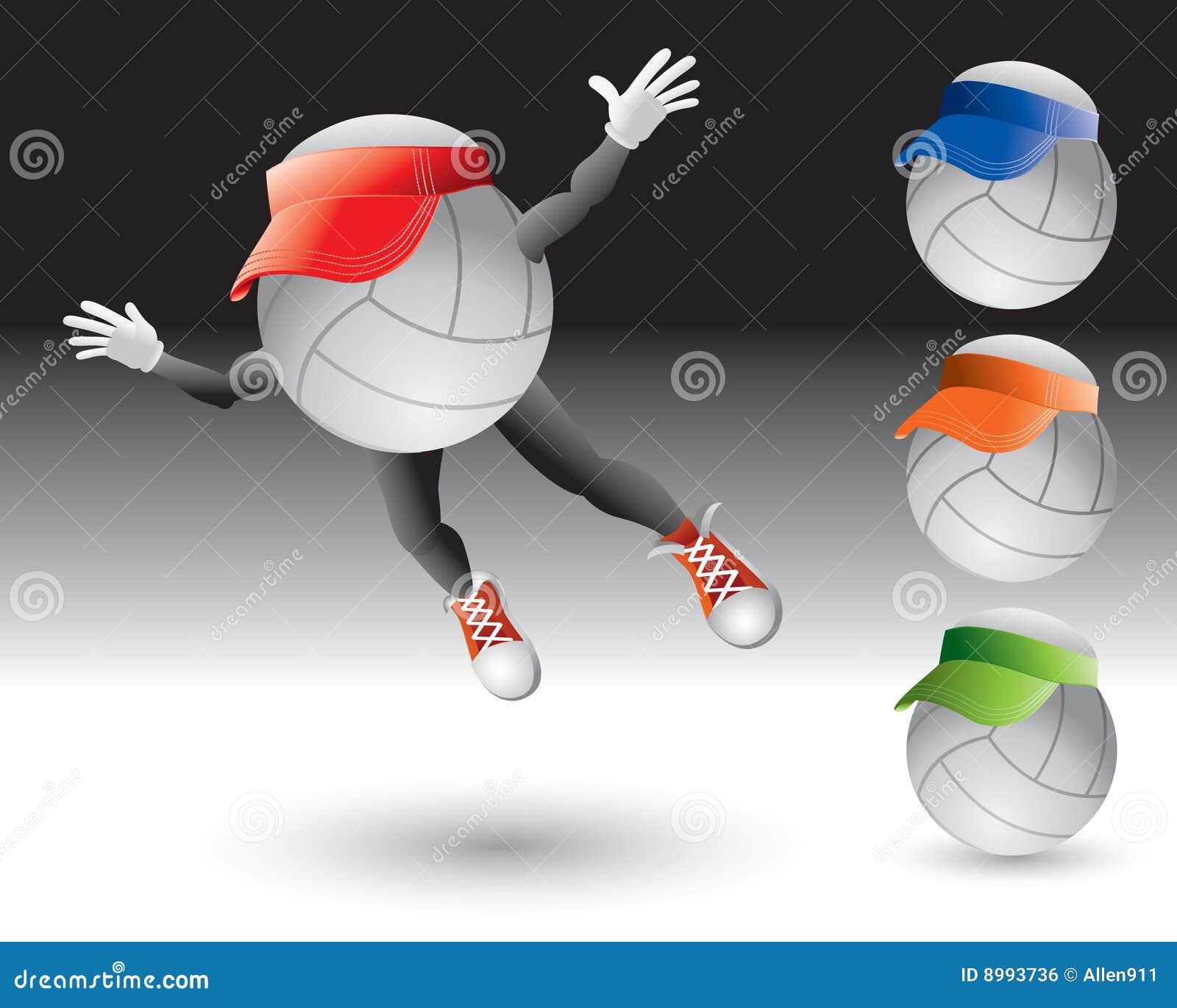 flying volleyball cartoon character with visor
