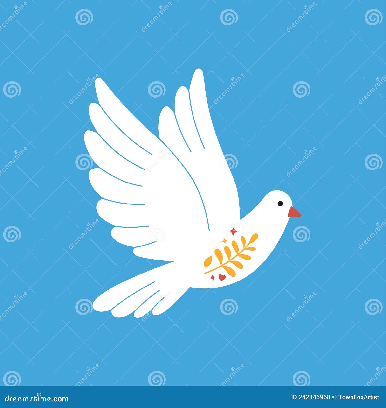 Flying White Pigeon Vector Illustration. Symbol of the Peace Stock