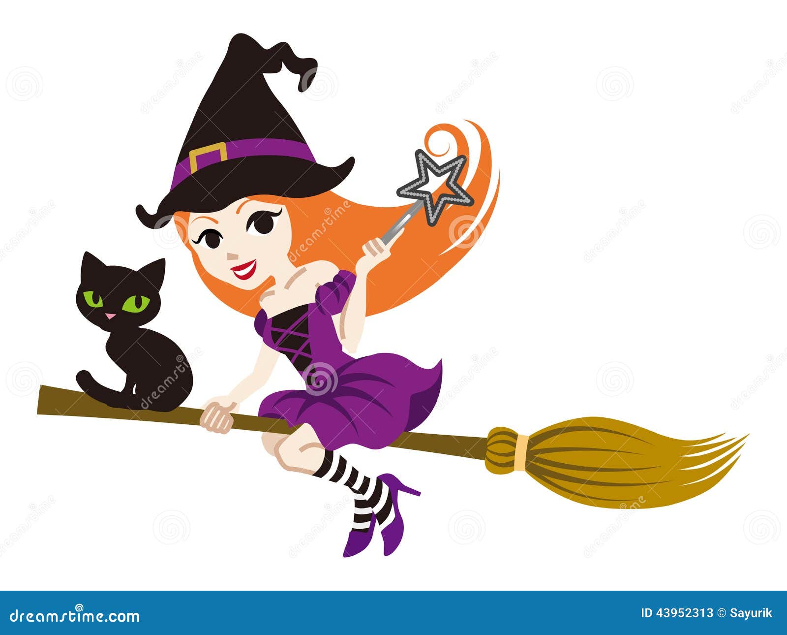 Flying Witch with Black Cat, Isolated Stock Vector - Illustration of  halloween, holiday: 43952313, image size:1600x1290