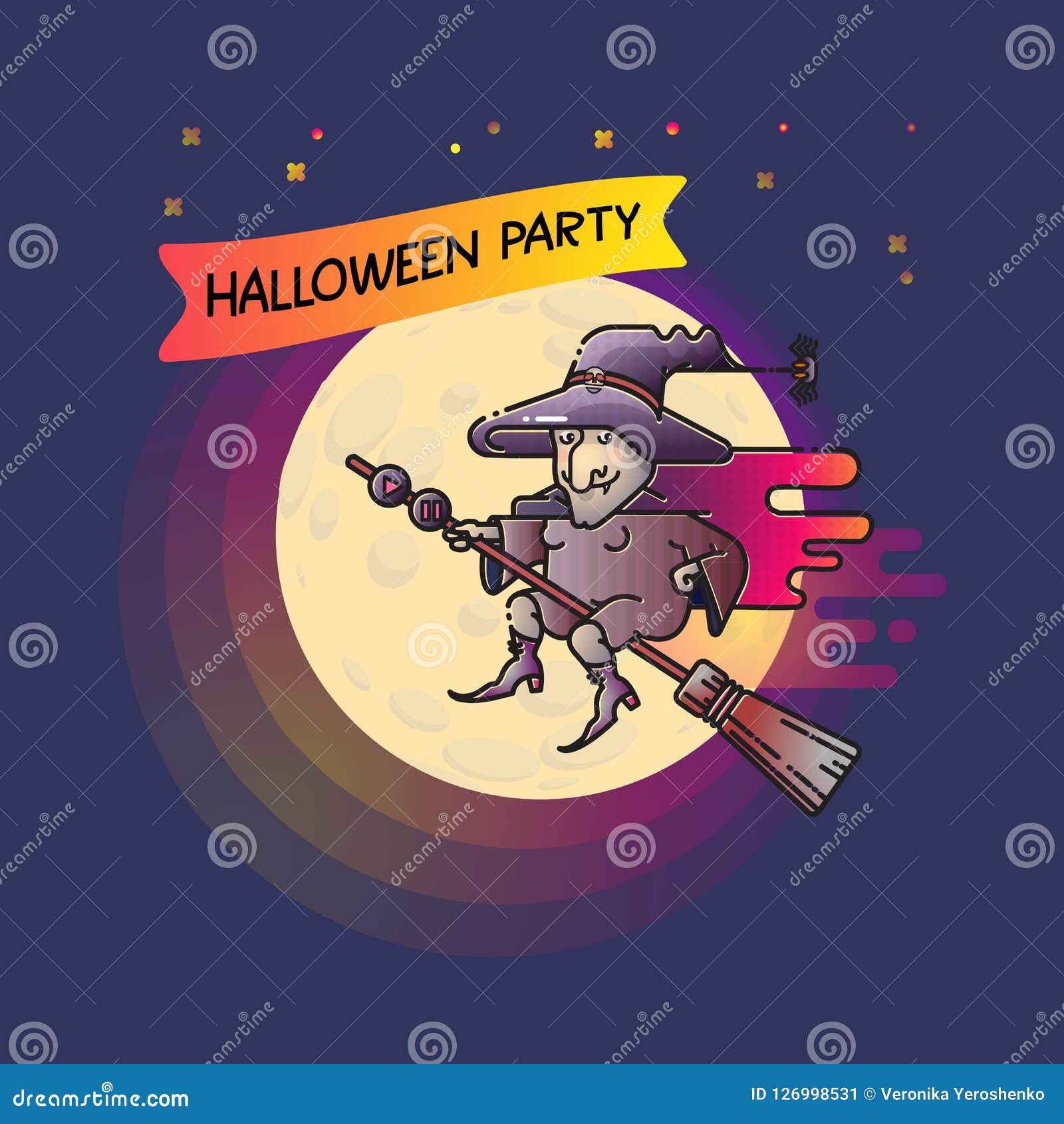 witch on a broom in moon witch on a broom in moon
