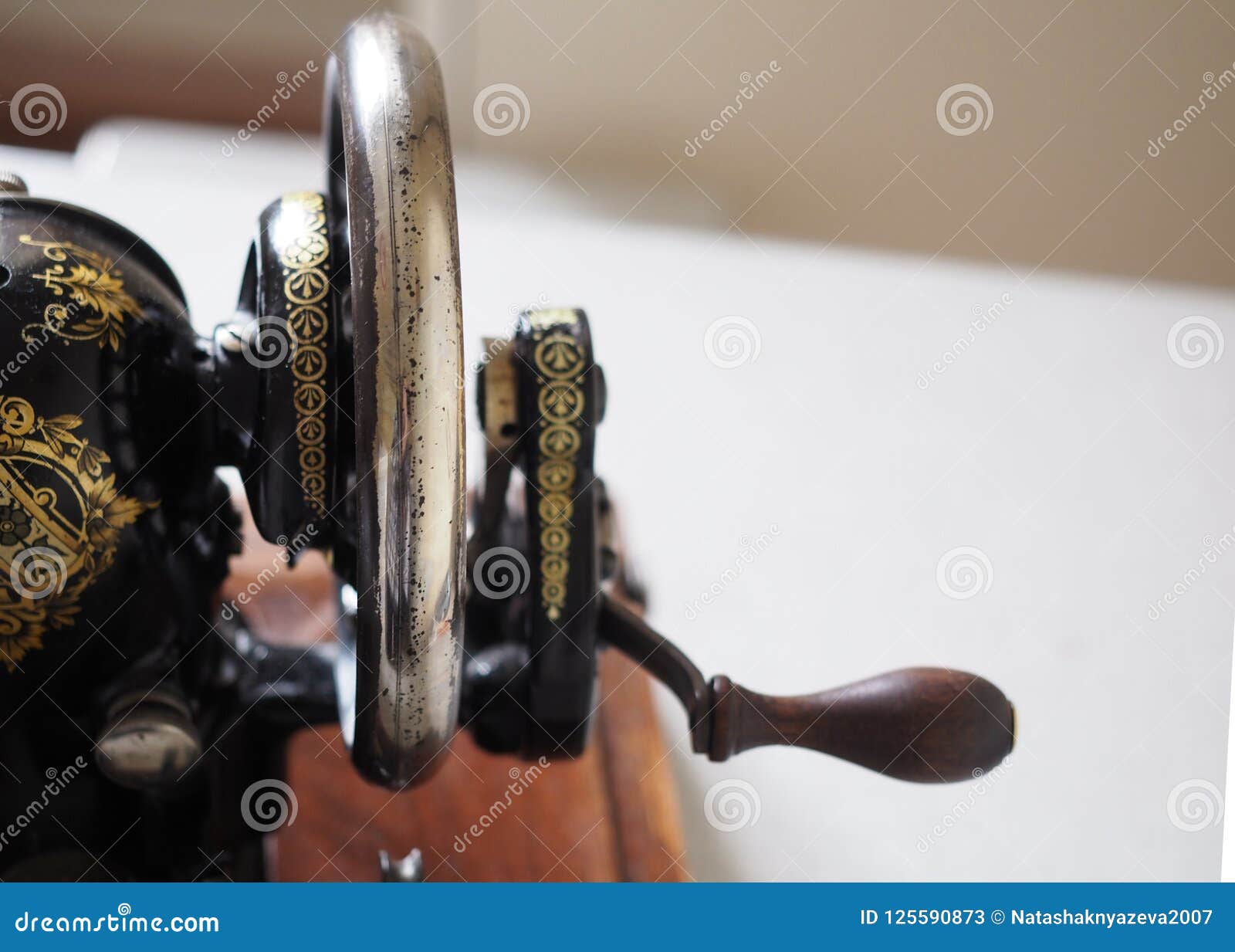 The Flywheel of Antique Manual Sewing Machine Stock Image - Image of