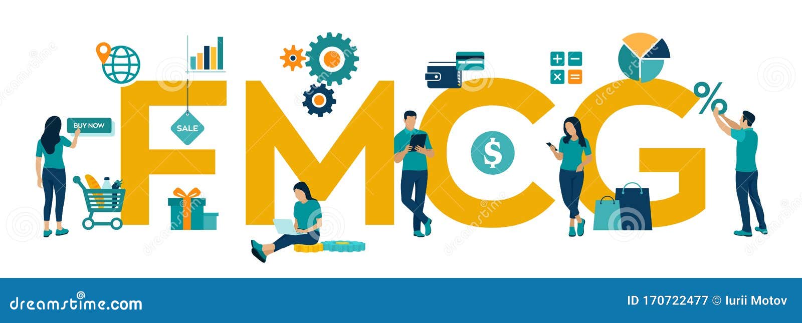 fmcg. fast moving consumer goods acronym. quickly moving product, short term goods. business and commerce concept with big word or