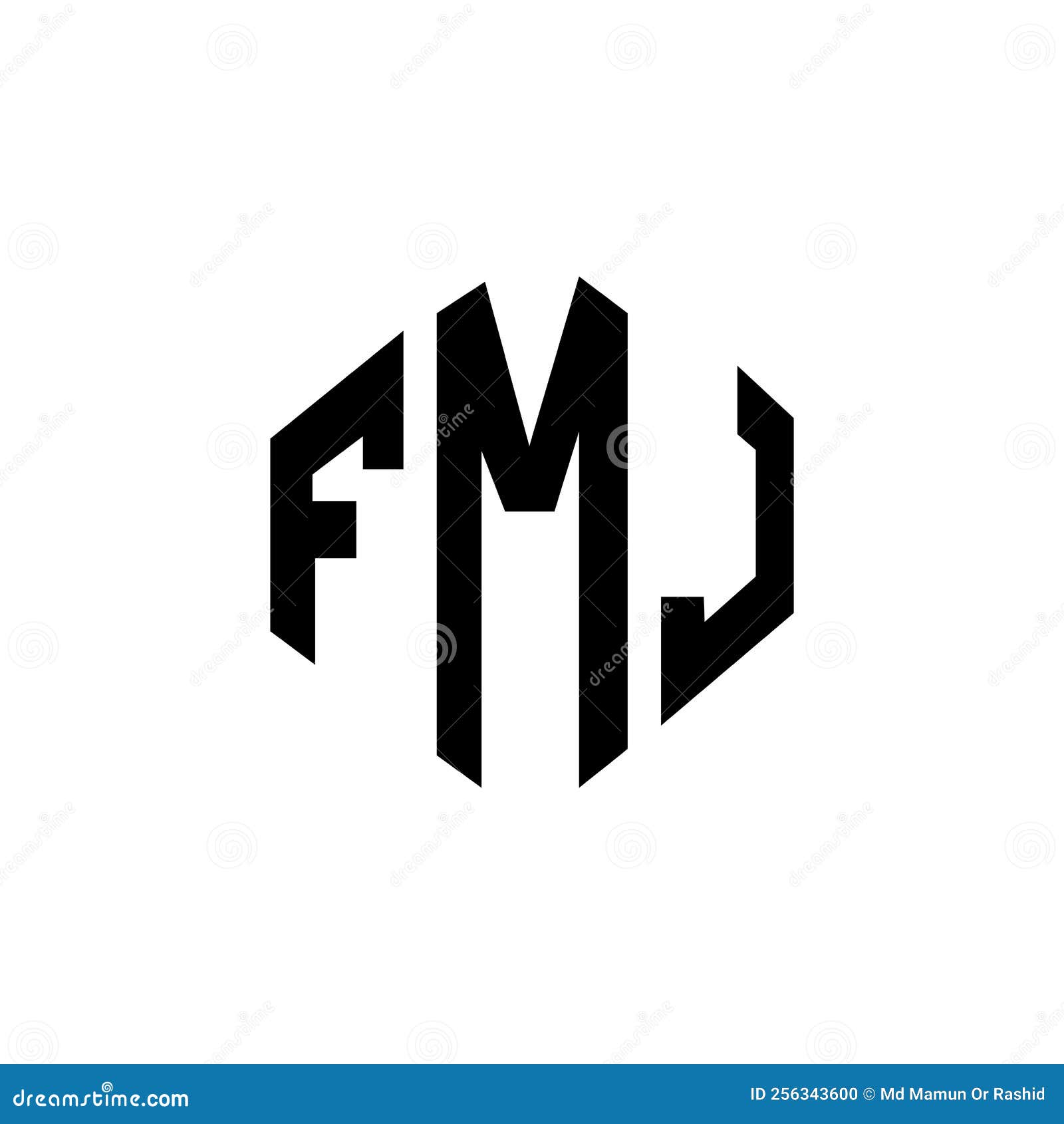 fmj letter logo  with polygon . fmj polygon and cube  logo . fmj hexagon  logo template white and