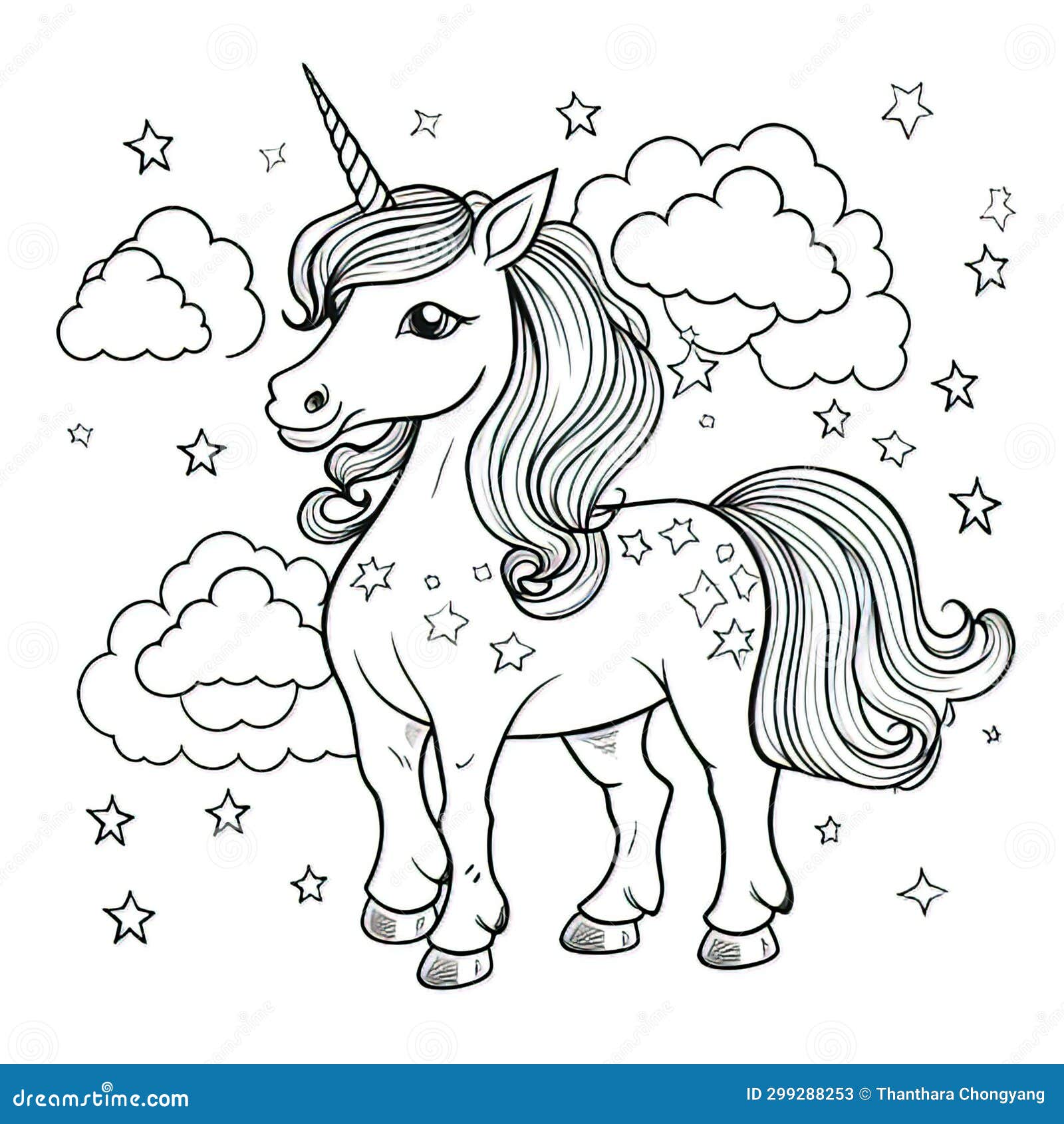 Foal and Rainbow in a Coloring Book Page Style on a White Background ...