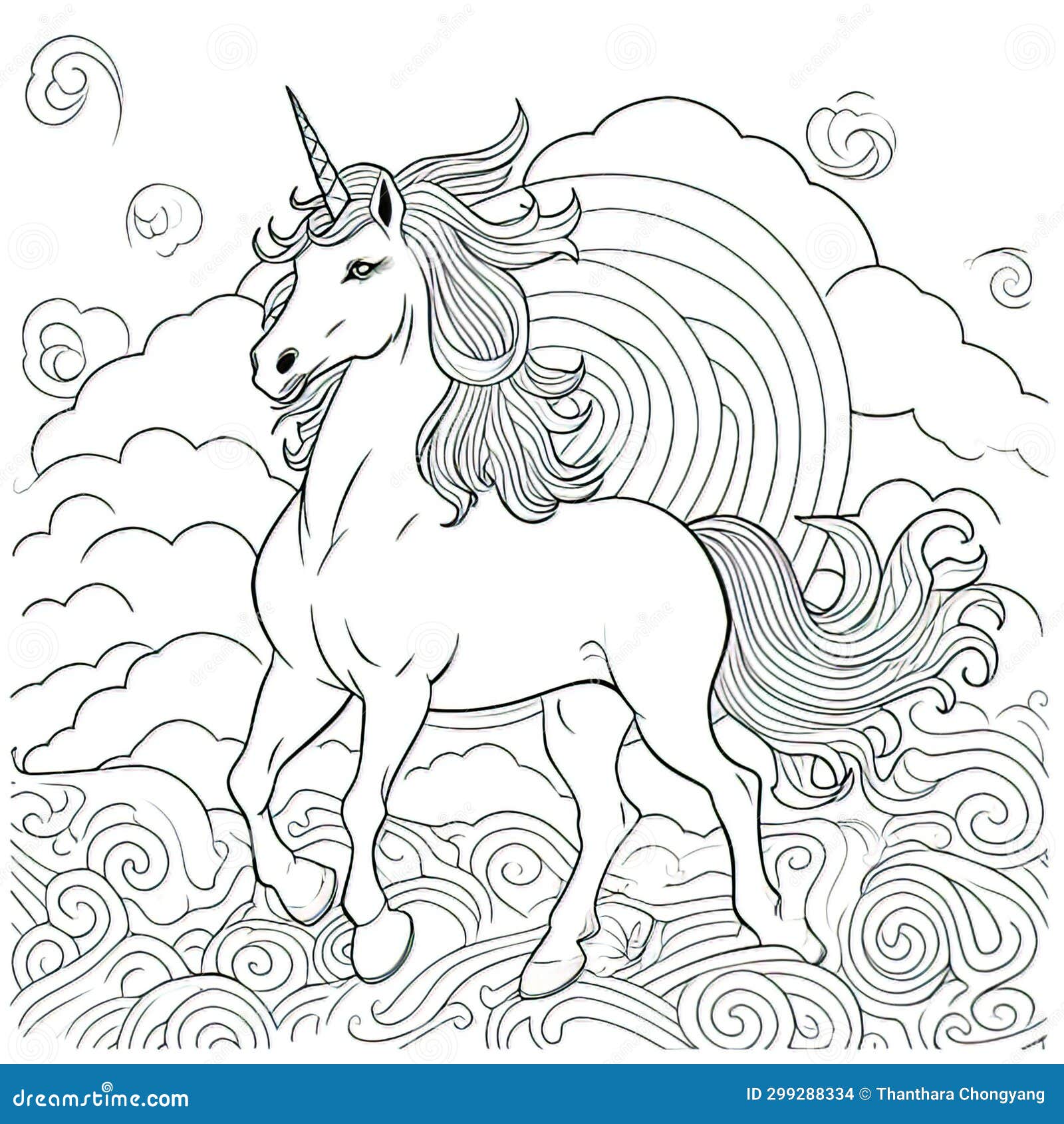 Foal and Rainbow in a Coloring Book Page Style on a White Background ...