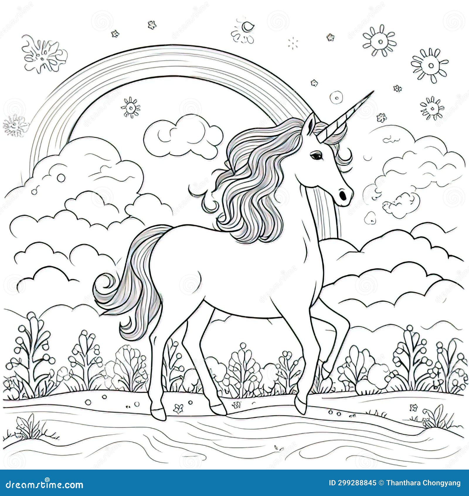 Foal and Rainbow in a Coloring Book Page Style on a White Background ...