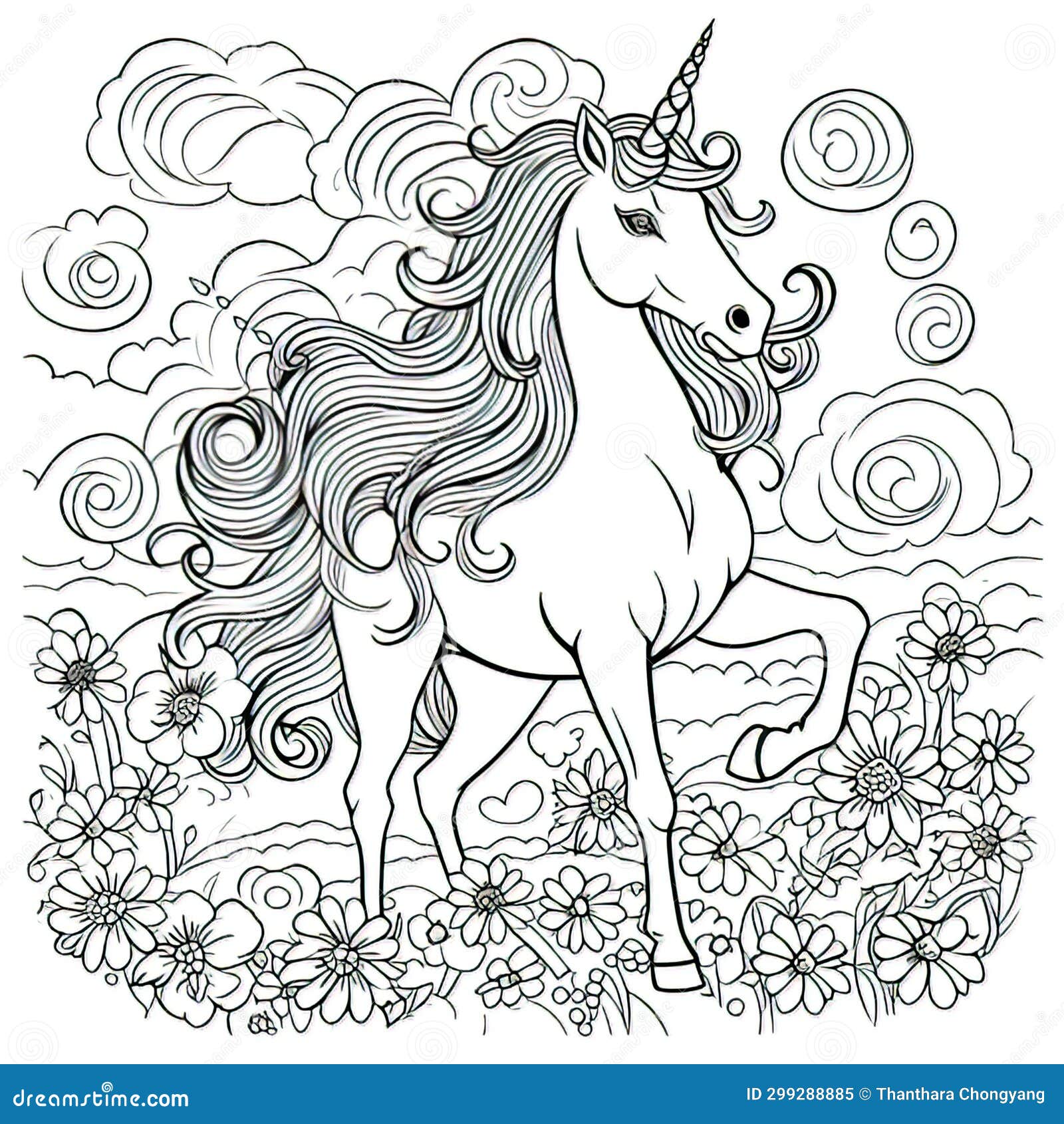 Foal and Rainbow in a Coloring Book Page Style on a White Background ...