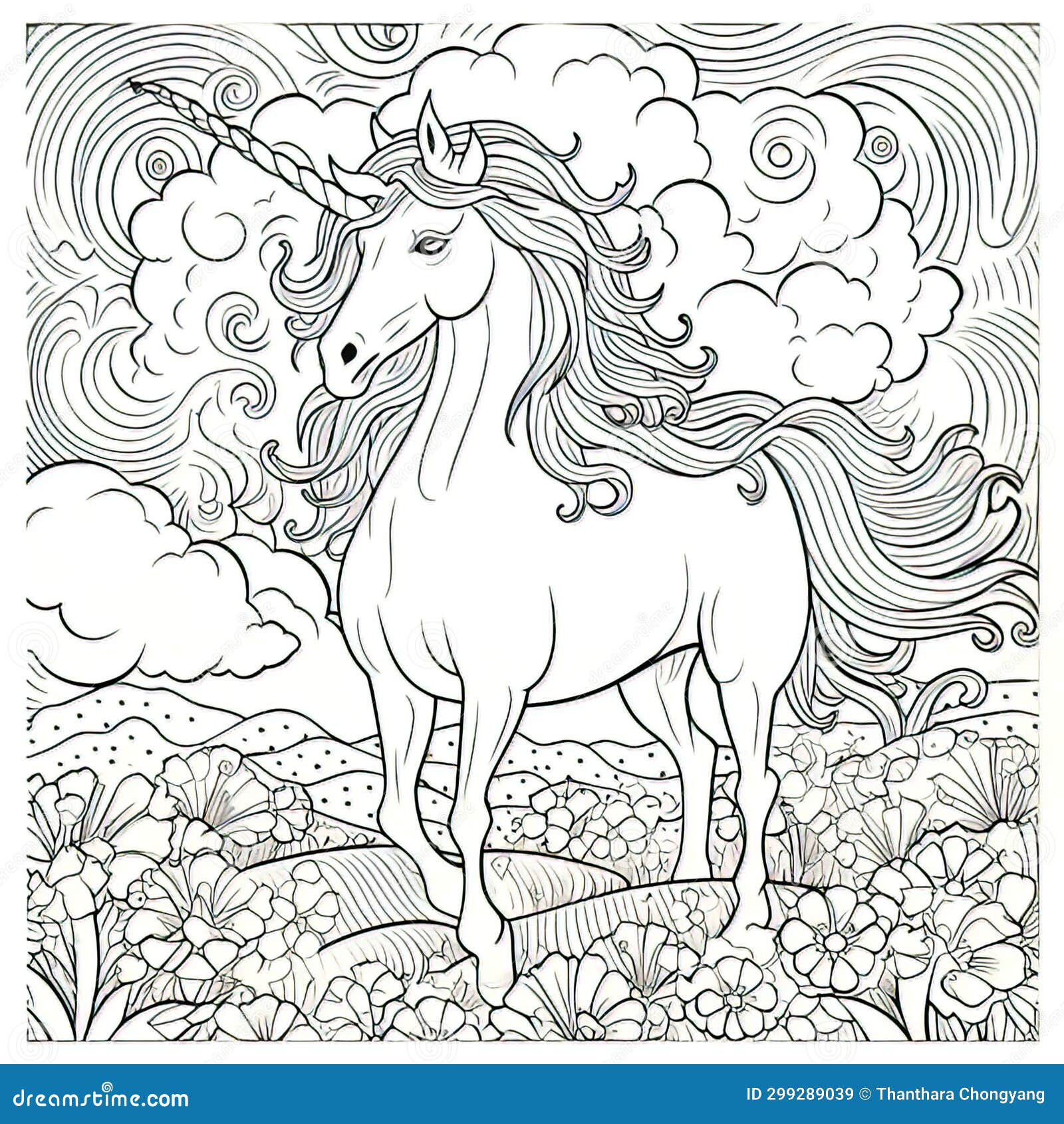 Foal and Rainbow in a Coloring Book Page Style on a White Background ...