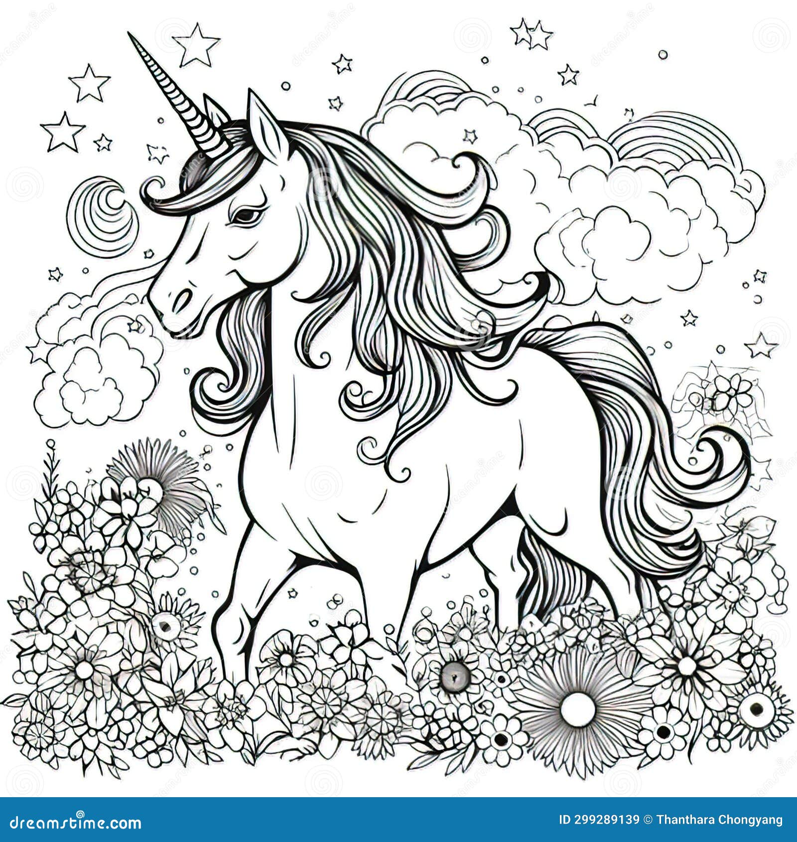 Foal and Rainbow in a Coloring Book Page Style on a White Background ...