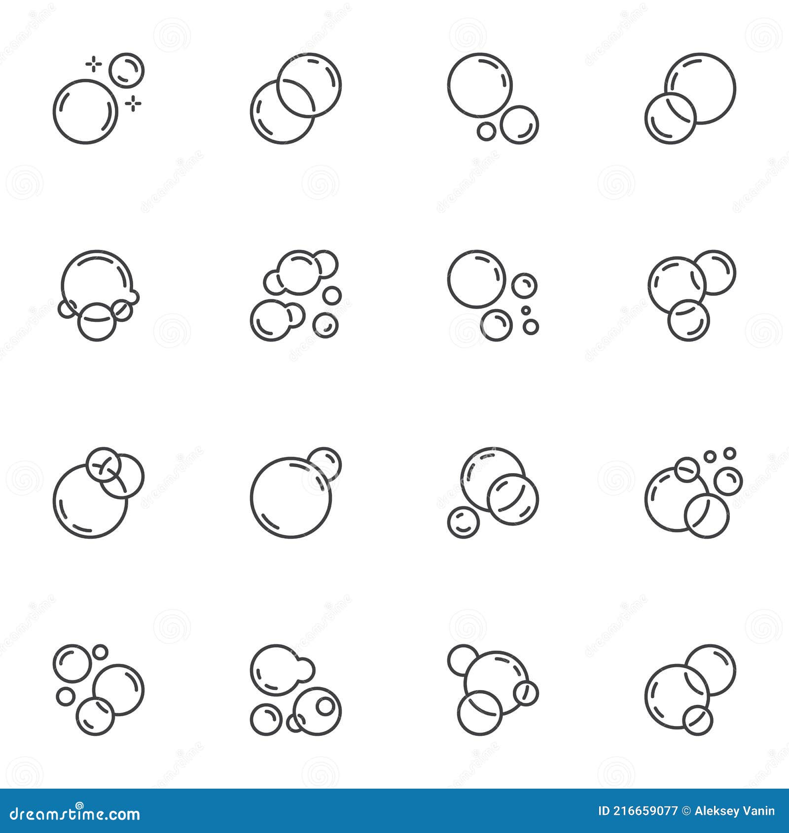 Foam Bubbles Line Icons Set Stock Vector - Illustration of shape ...