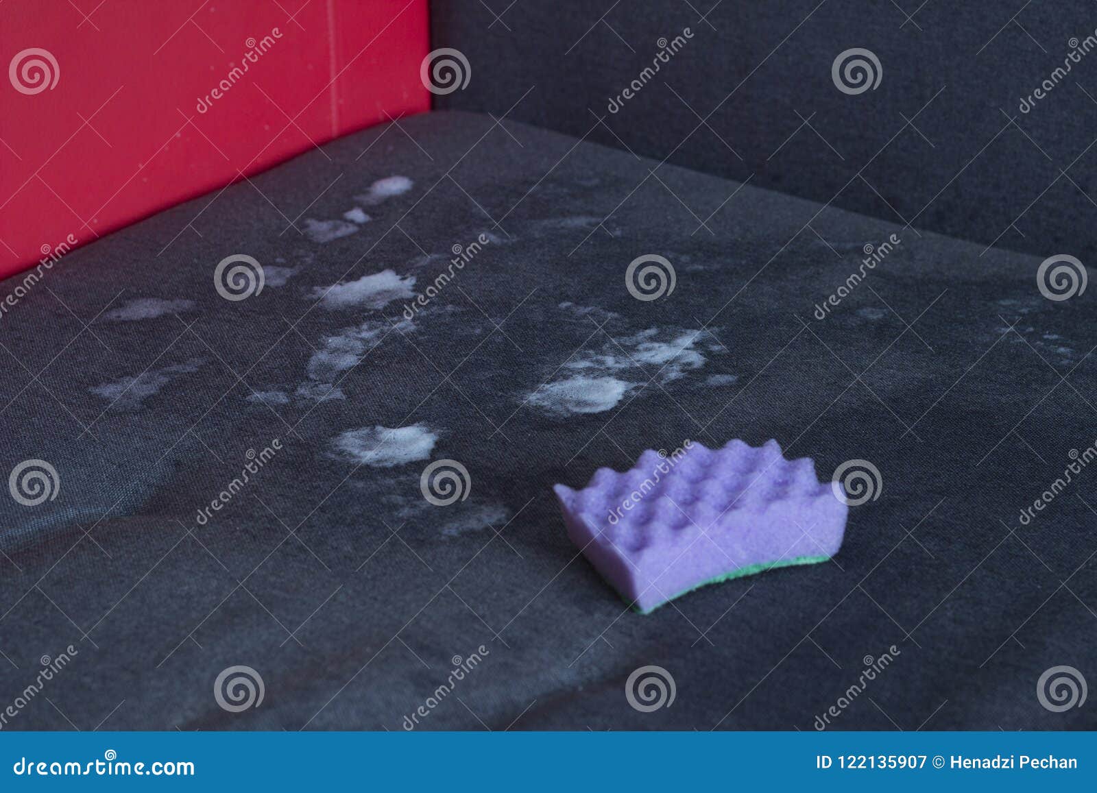 Foam for Cleaning and a Sponge on the Couch Screen Stock Image Image