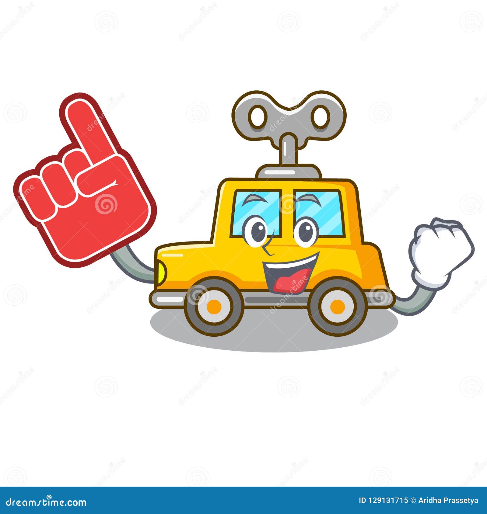 Foam Finger Clockwork Toy Car Isolated on Mascot Stock Vector