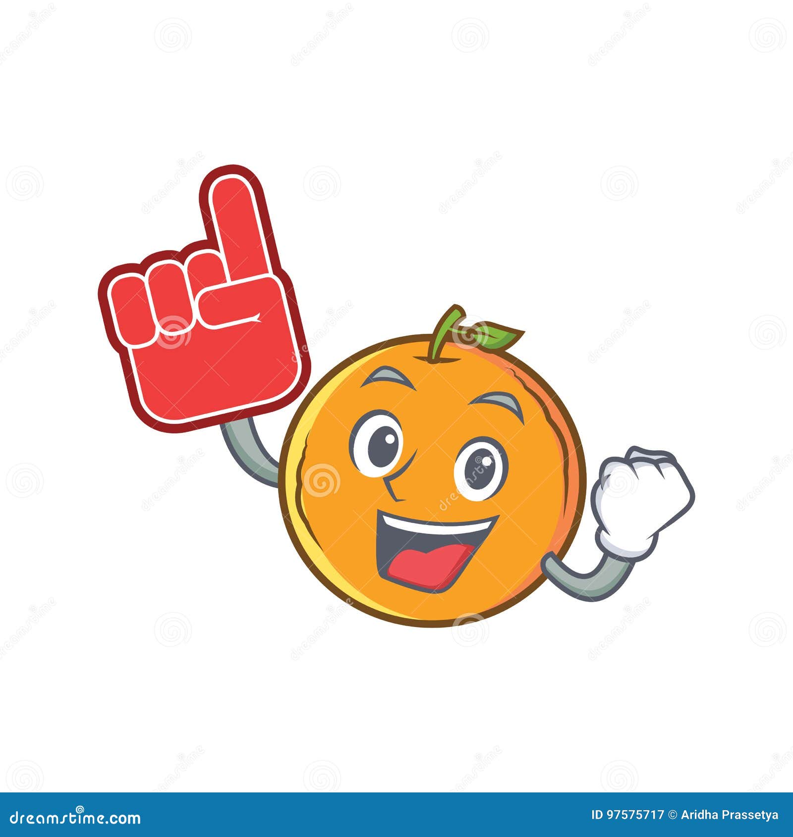 With Foam Finger Orange Fruit Cartoon Character Stock Vector