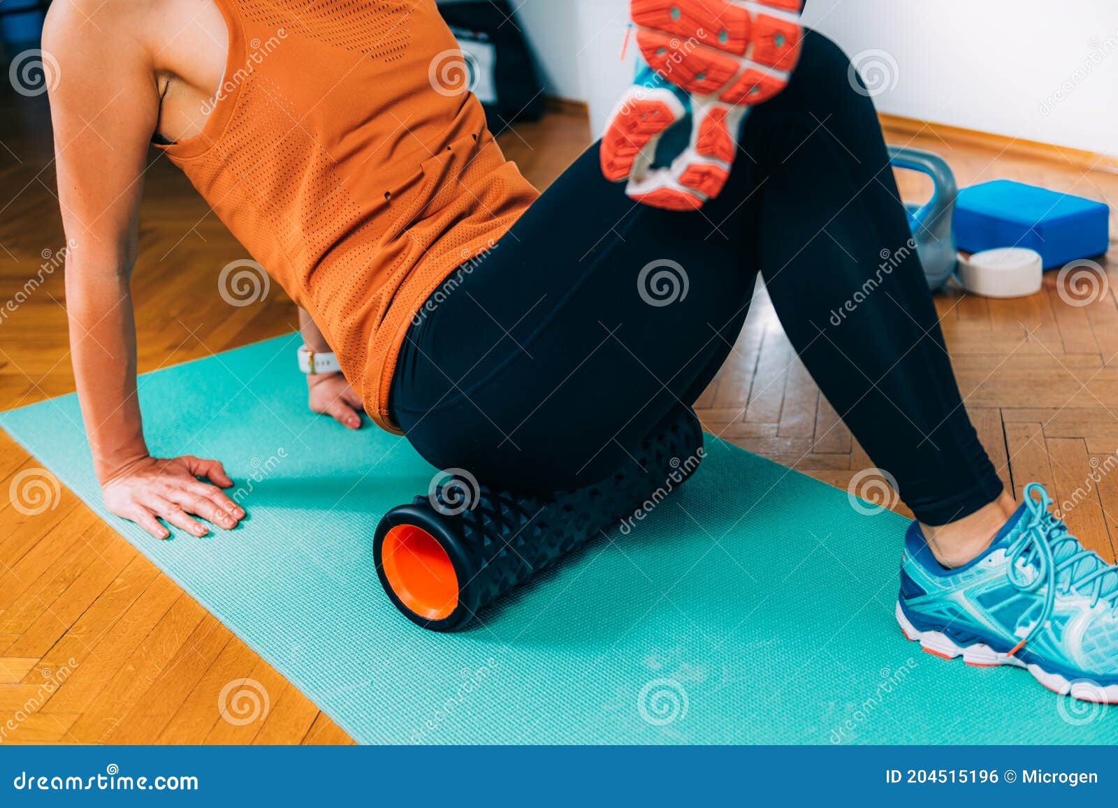 Foam Roller Gluteus Massage Stock Photo Image of equipment, home