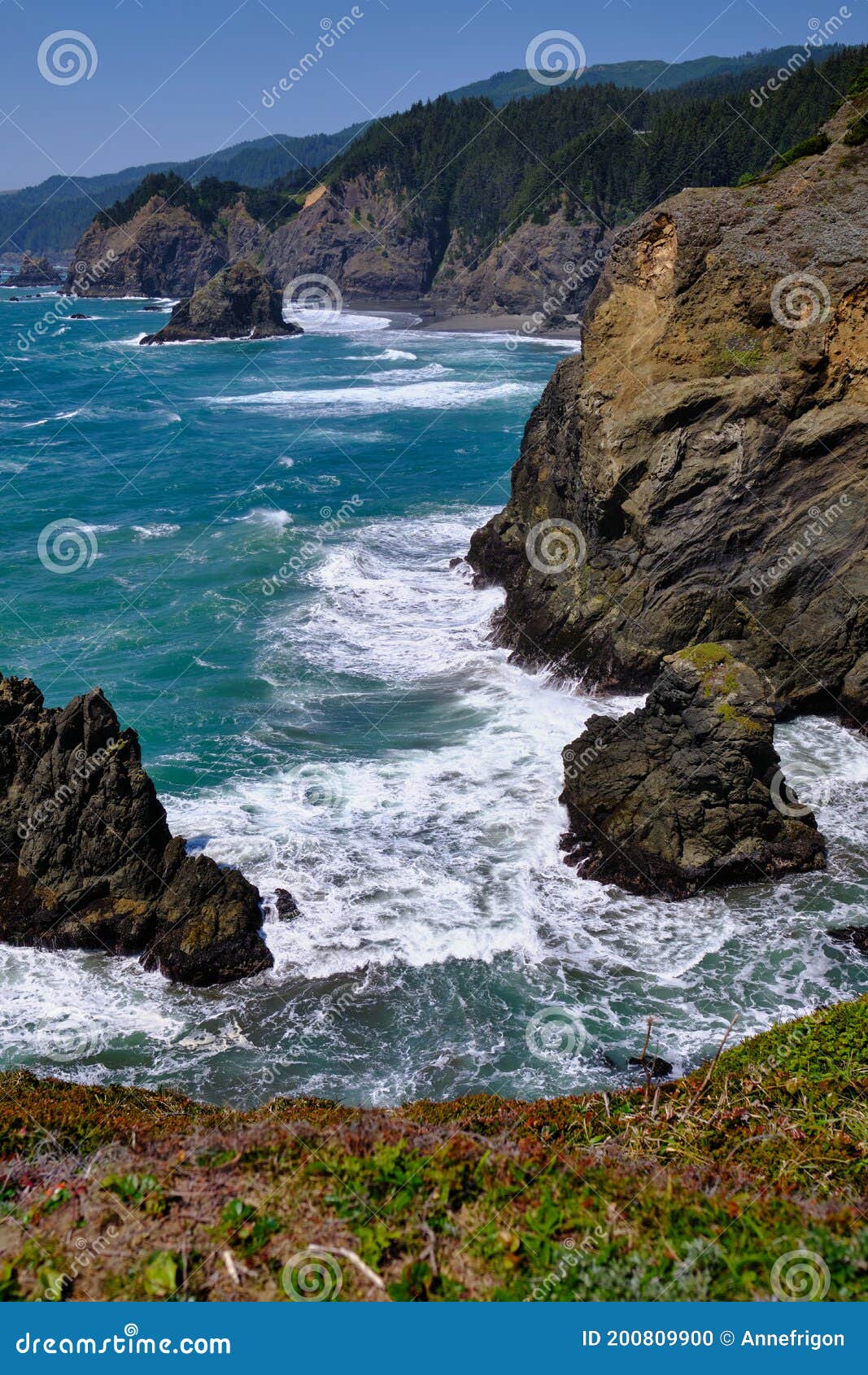 foaming waves lash coastal cliffs near brookings, oregon