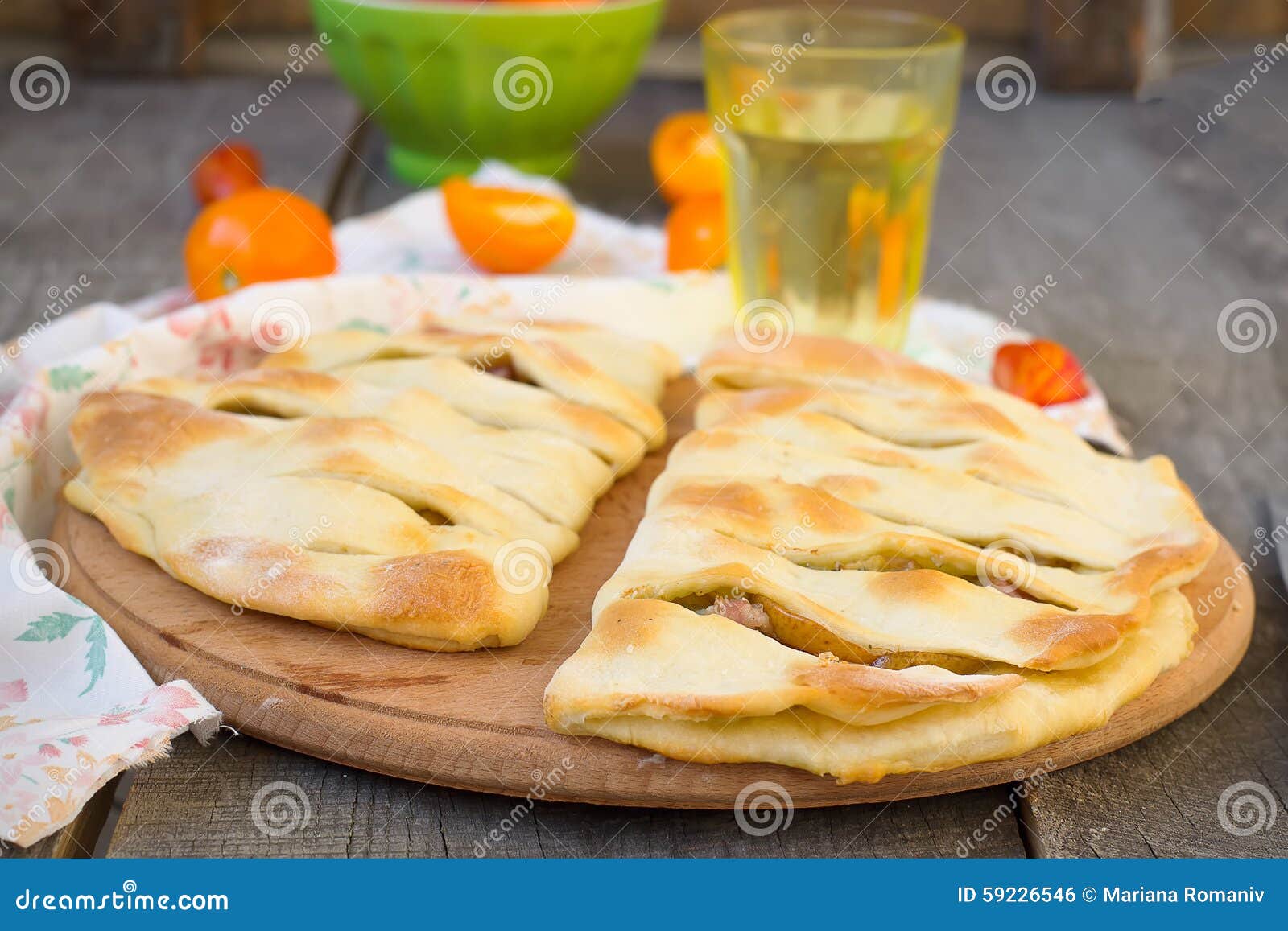 Focaccia with Blue Cheese, Pear and Bacon Stock Photo Image of