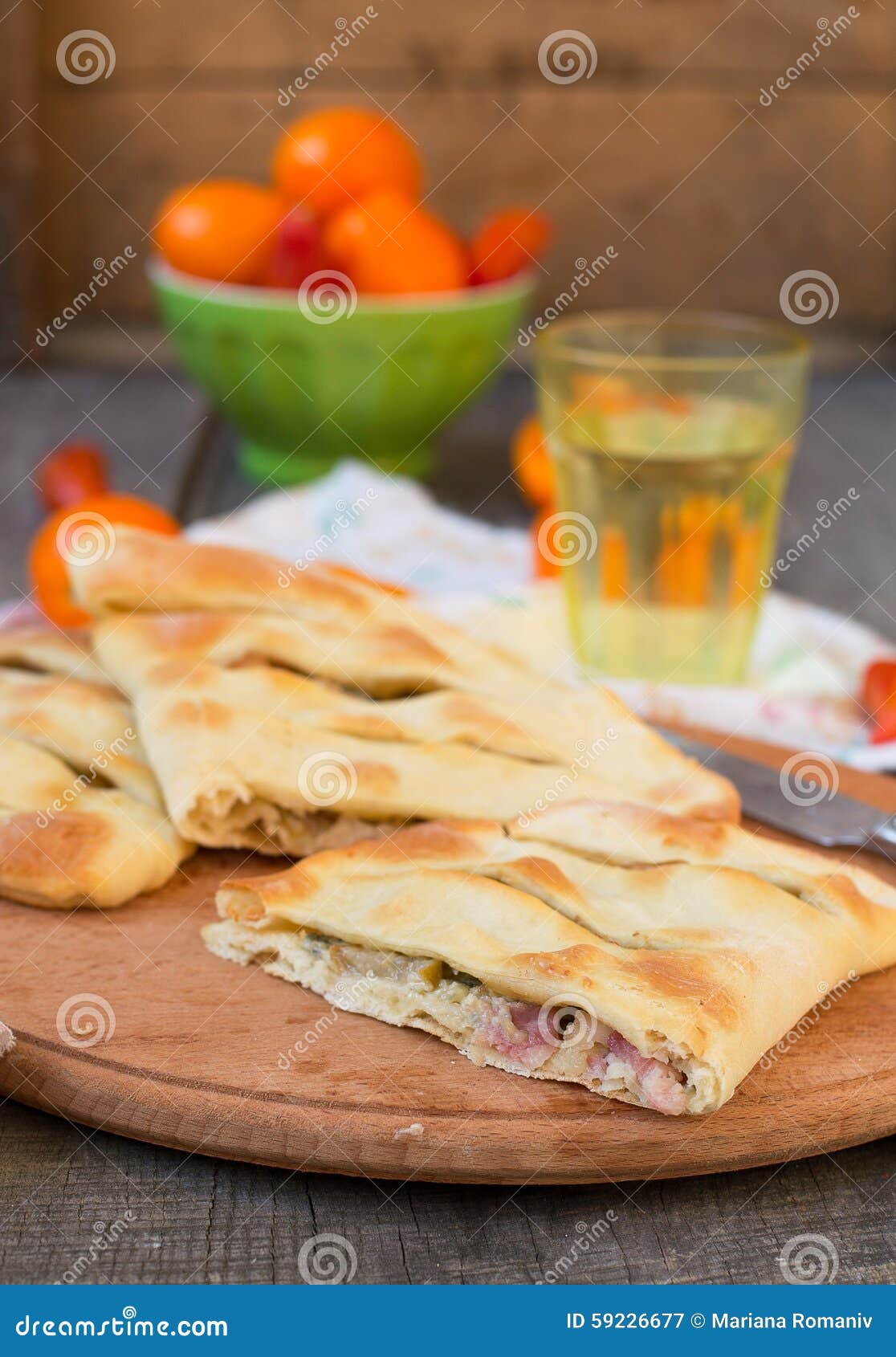 Focaccia with Blue Cheese, Pear and Bacon Stock Image Image of
