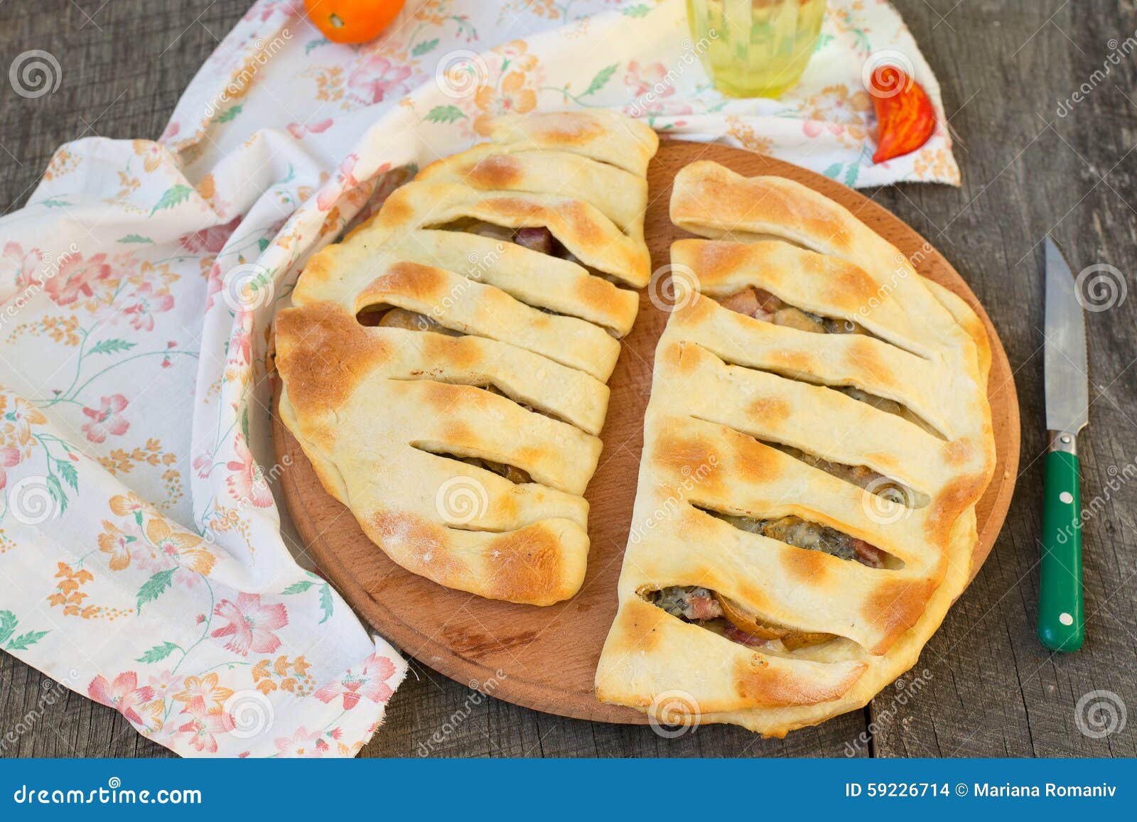 Focaccia with Blue Cheese, Pear and Bacon Stock Photo Image of