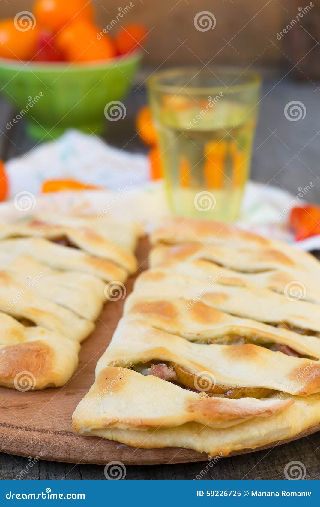Focaccia with Blue Cheese, Pear and Bacon Stock Image Image of baked