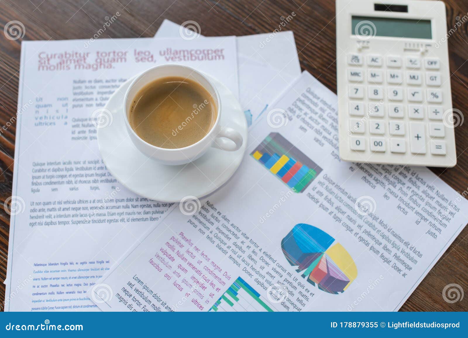 Focus of Cup of Coffee on Papers Near Calculator on Table Stock Image Image of workspace