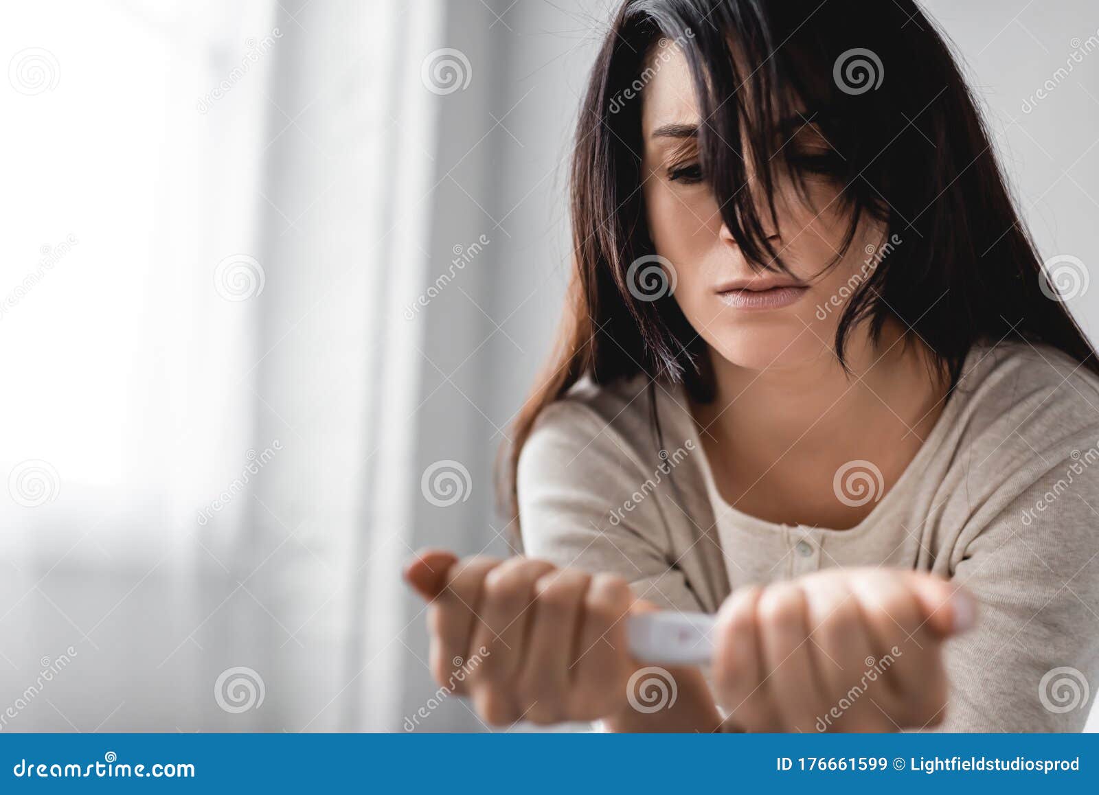 Focus of Disappointed Woman Holding Pregnancy Test with Negative Result  Stock Image - Image of sadness, healthcare: 176661599