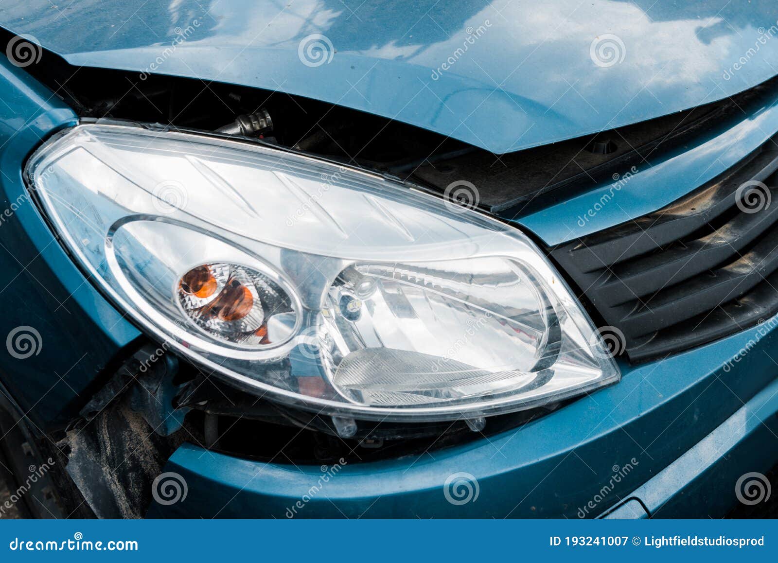 Focus of Headlight in Damaged Vehicle after Car Accident Stock Image