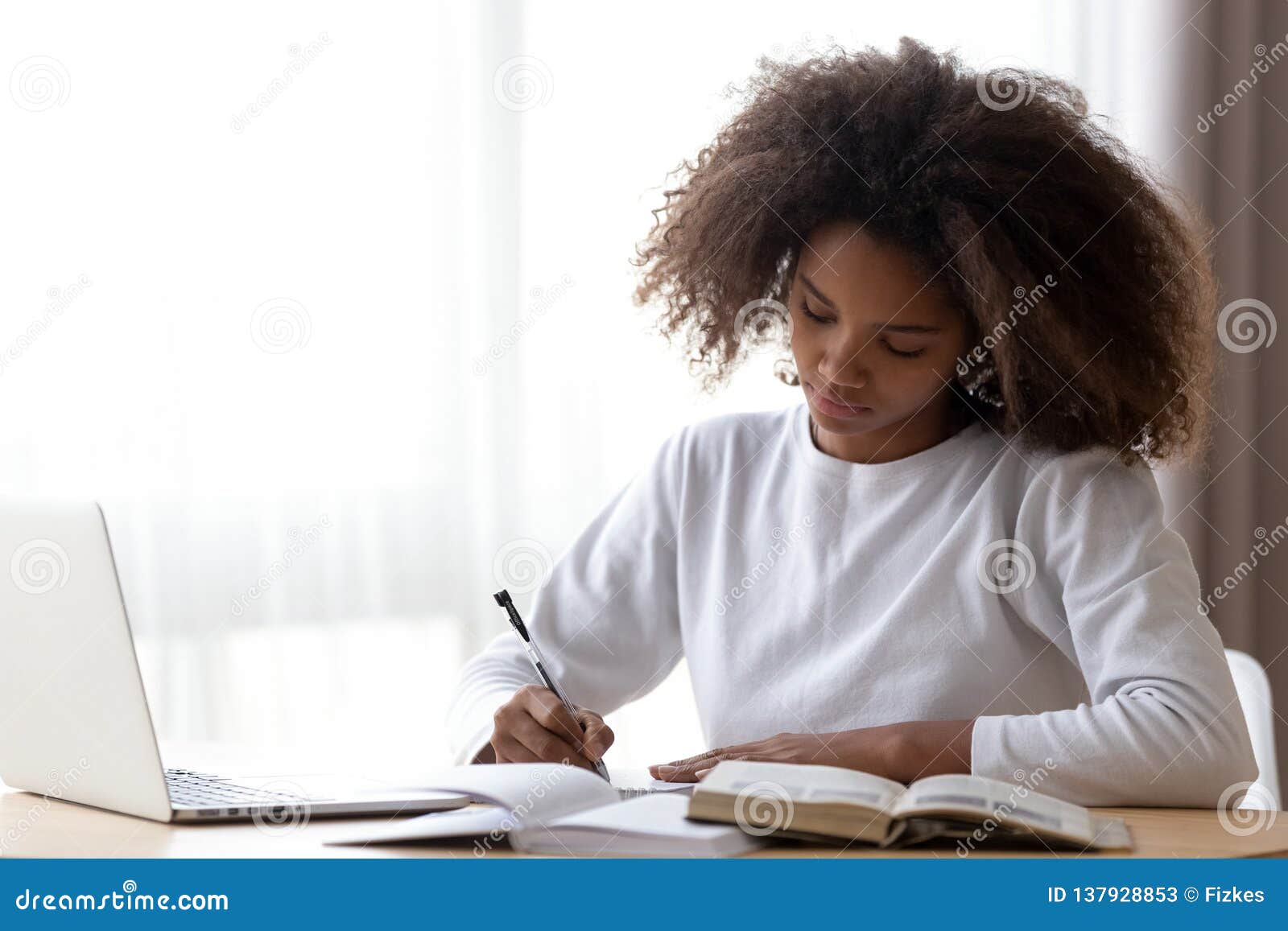 black girl doing homework