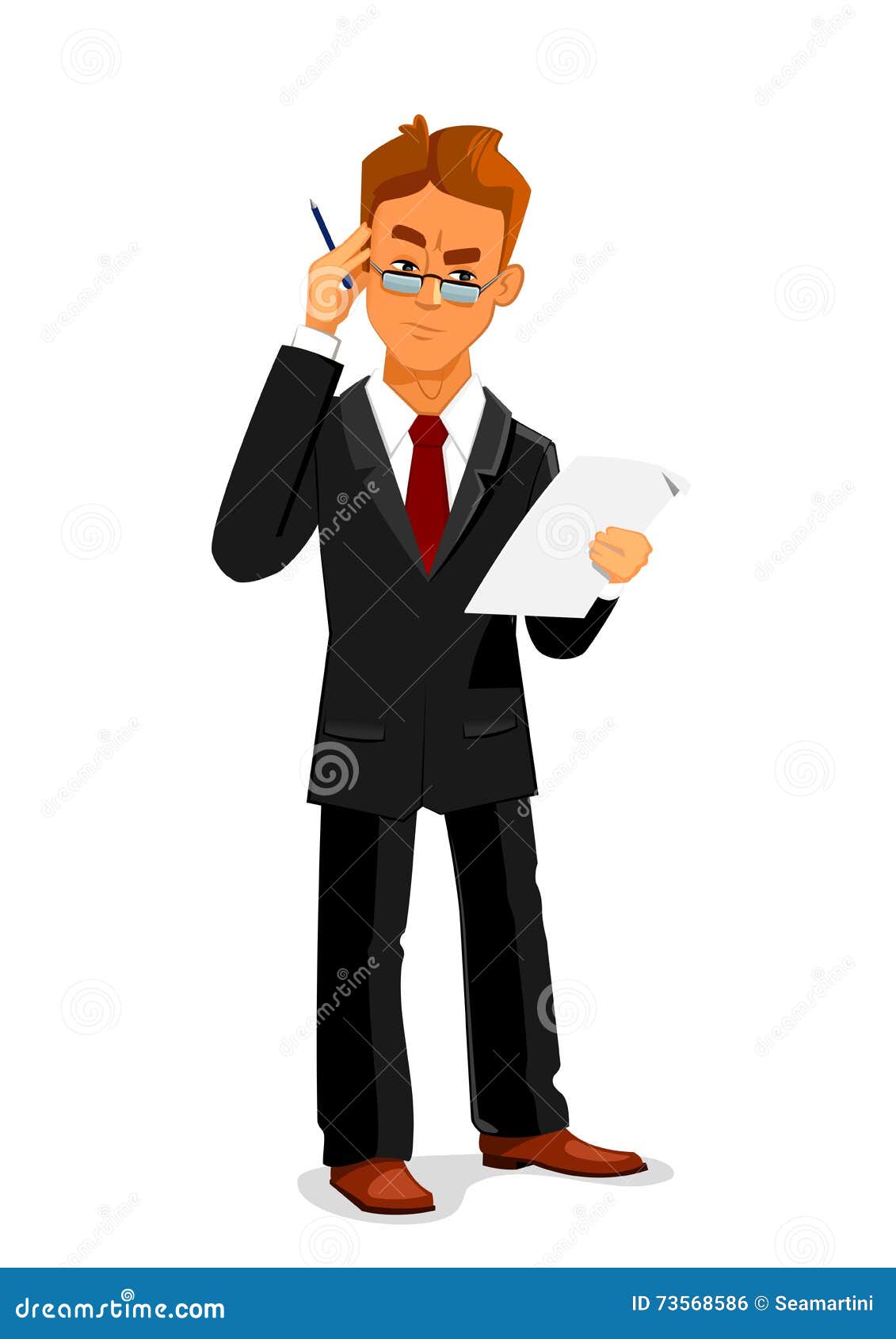 Focused Businessman in Glasses Reading a Contract Stock Vector ...