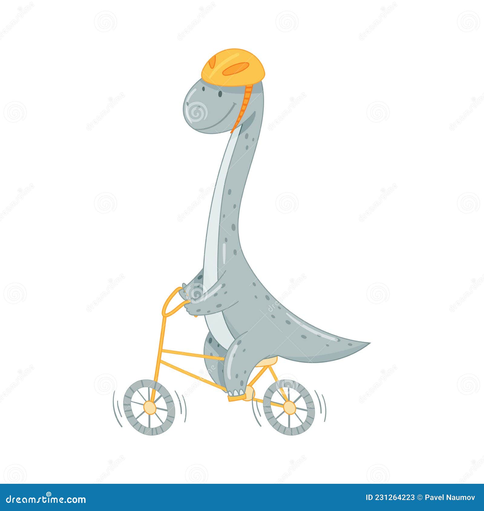 Dinossauro Rosa andando de Bicicleta em Desenho Animado Vetor EPS