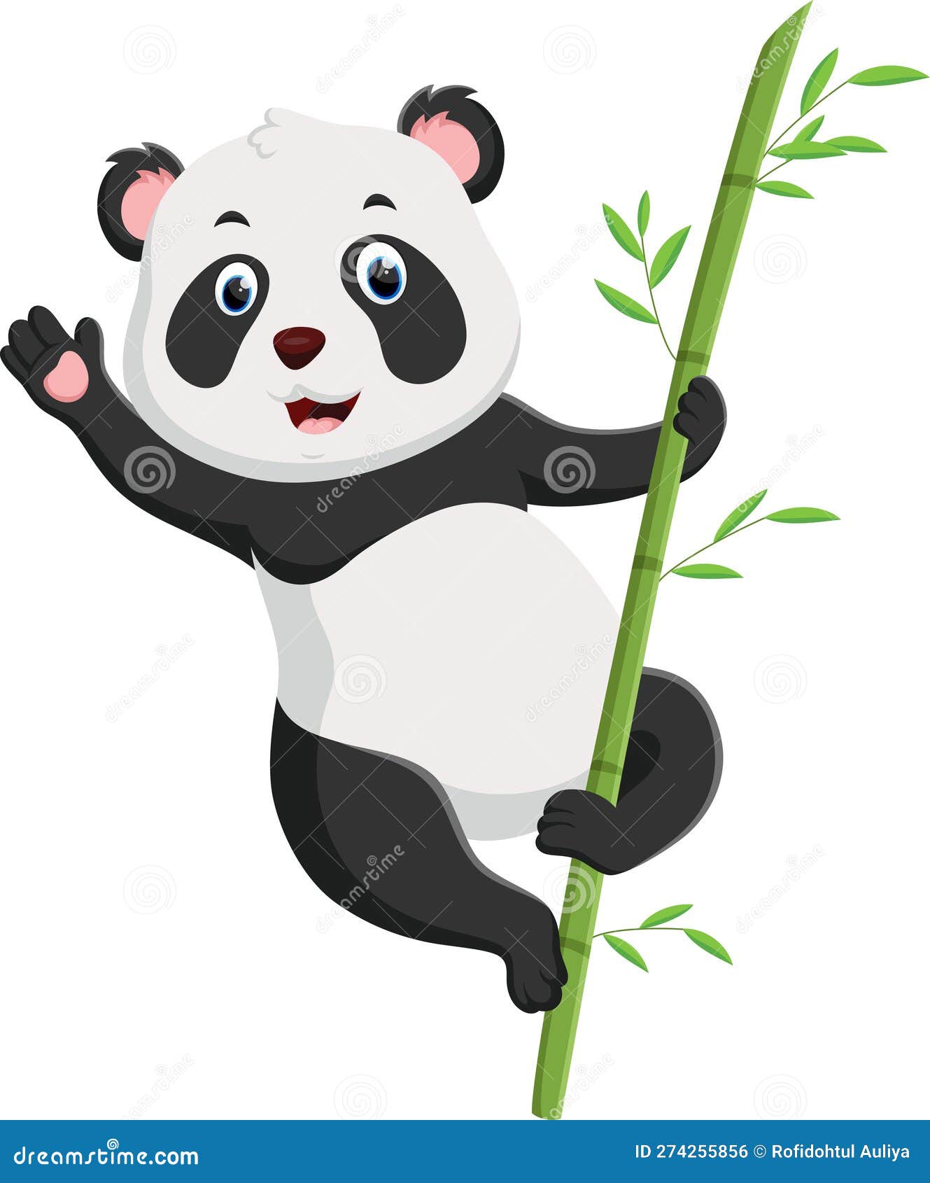 panda bonito dos desenhos animados segurando bambu, ilustração